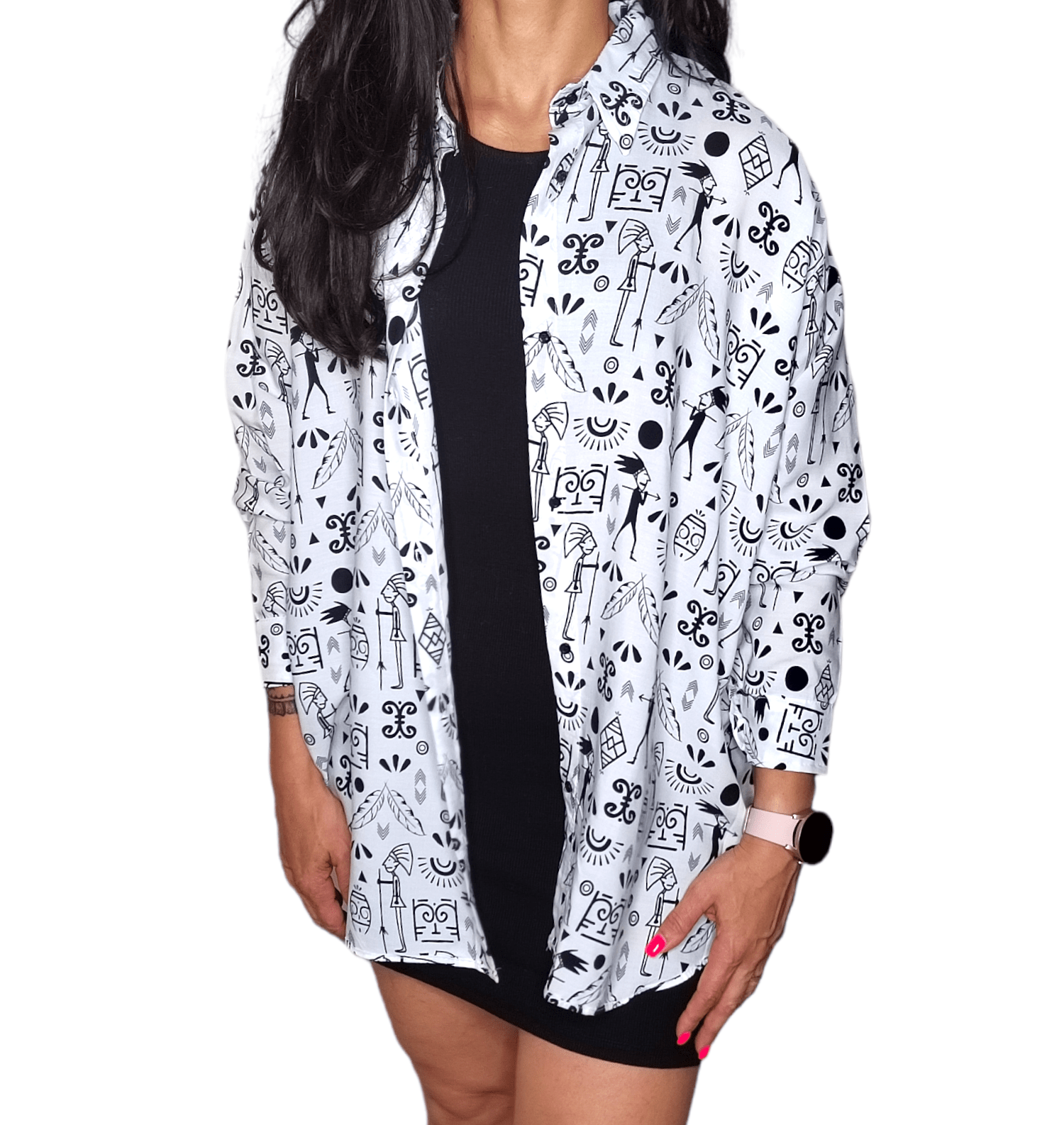 ElOutlet - Summer Women Women Blouse Women Chemise (One-Size) - Characters - White x Black