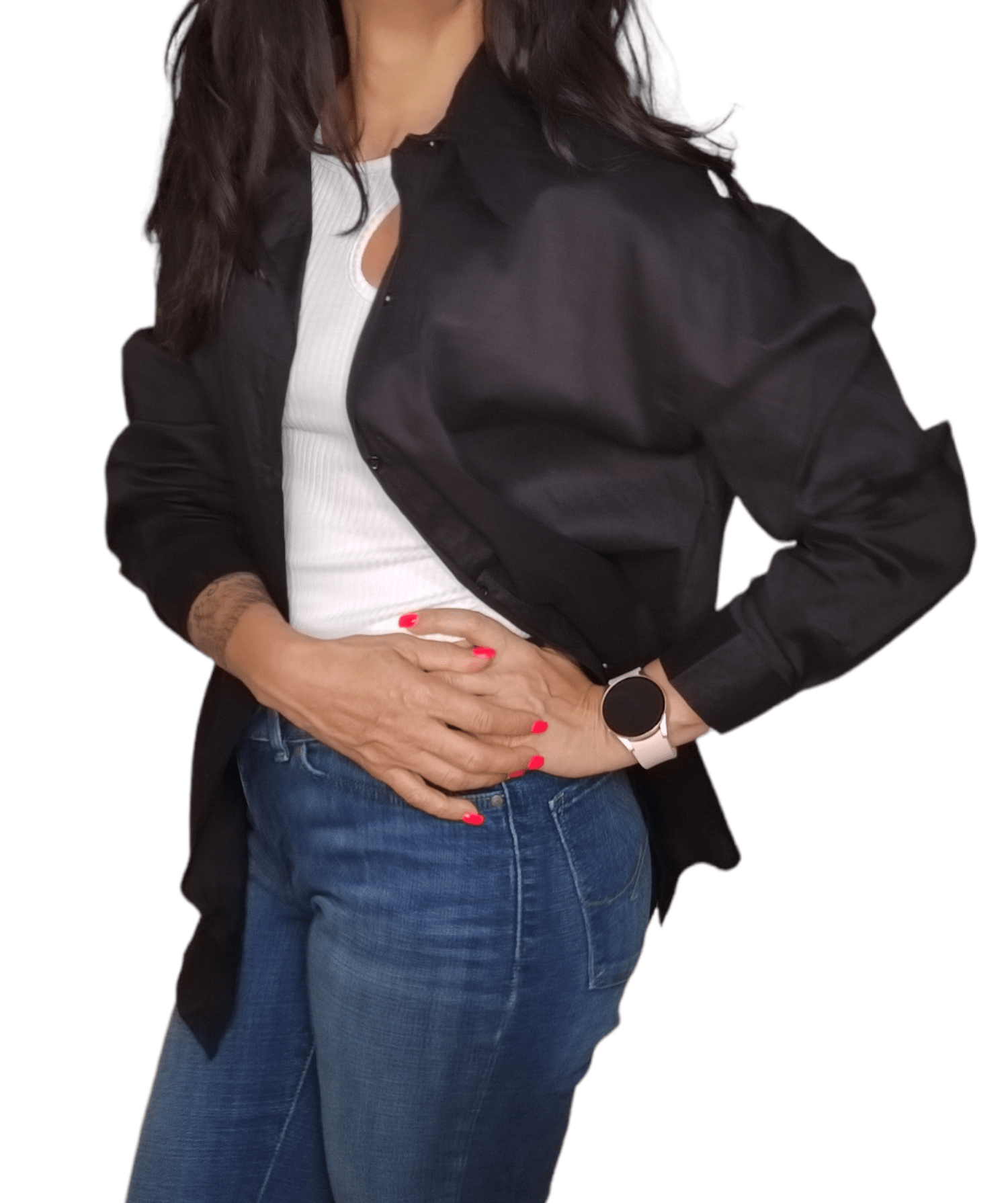ElOutlet - Summer Women Women Blouse Women Chemise (One-Size) - Curvy (buttons front & back) - Black