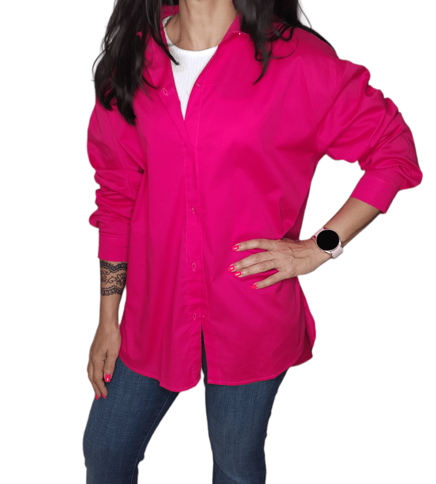 ElOutlet - Summer Women Women Blouse Women Chemise (One-Size) - Curvy (buttons front & back) - Fuchsia