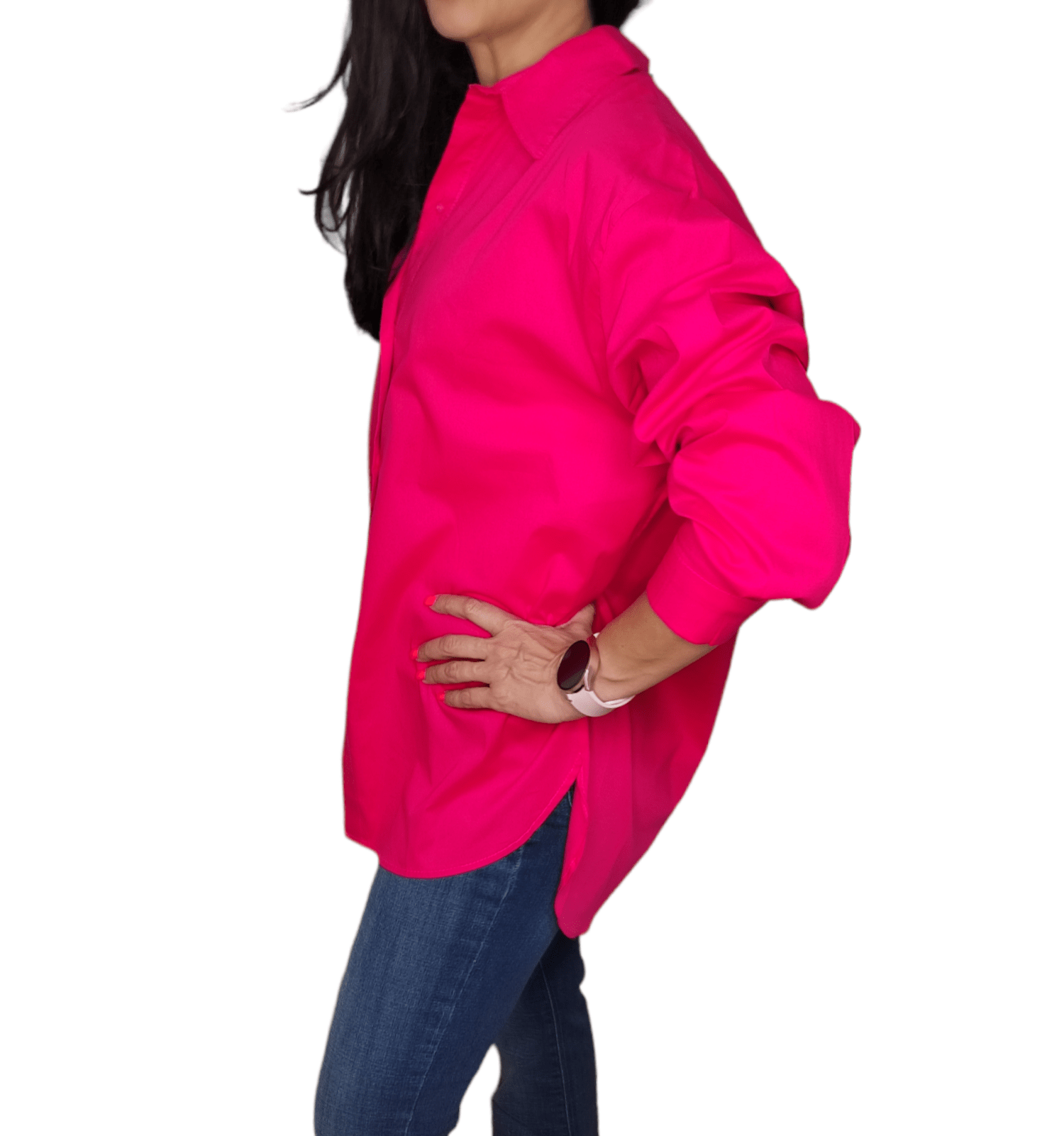ElOutlet - Summer Women Women Blouse Women Chemise (One-Size) - Curvy (buttons front & back) - Fuchsia
