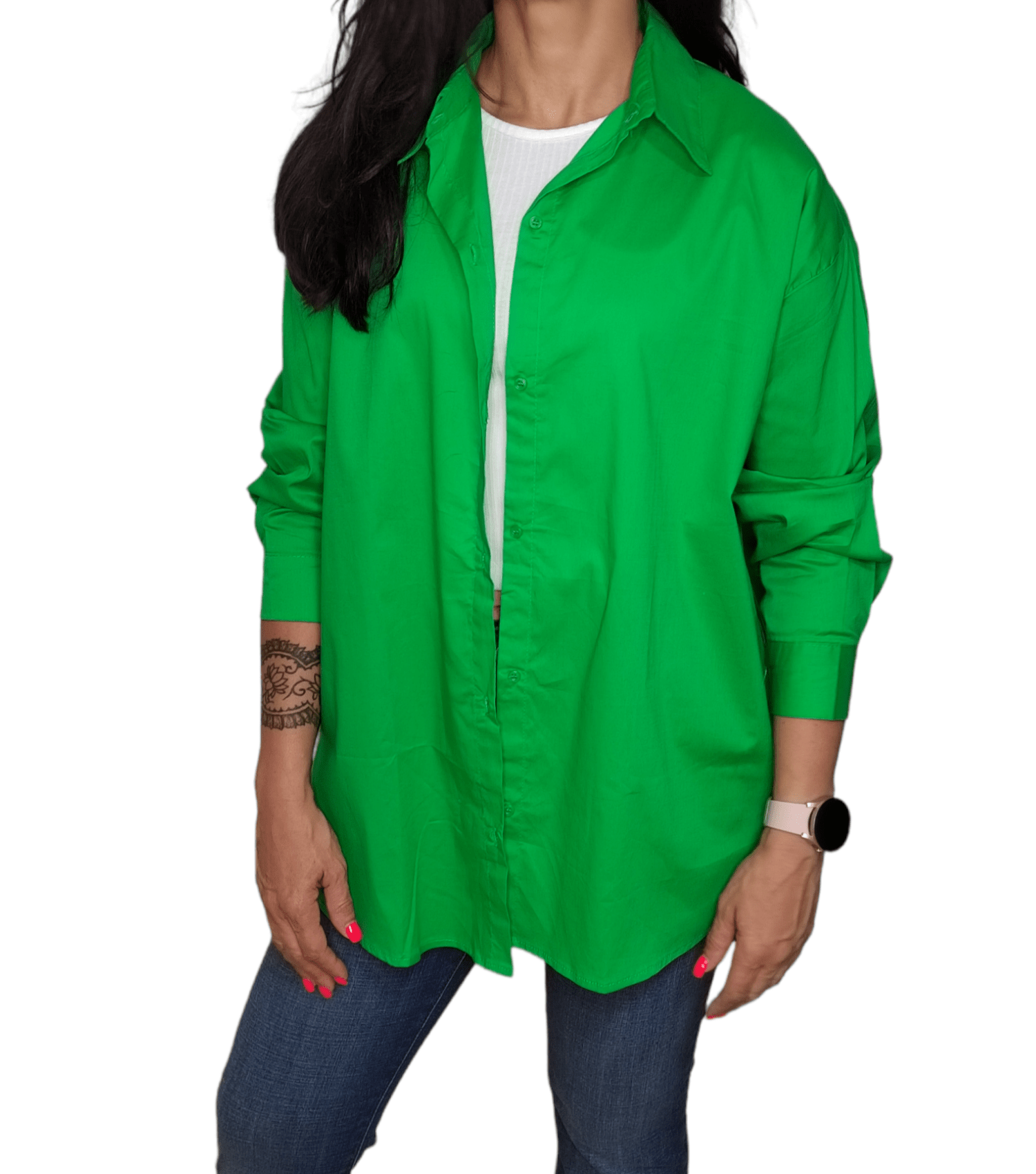 ElOutlet - Summer Women Women Blouse Women Chemise (One-Size) - Curvy (buttons front & back) - Green