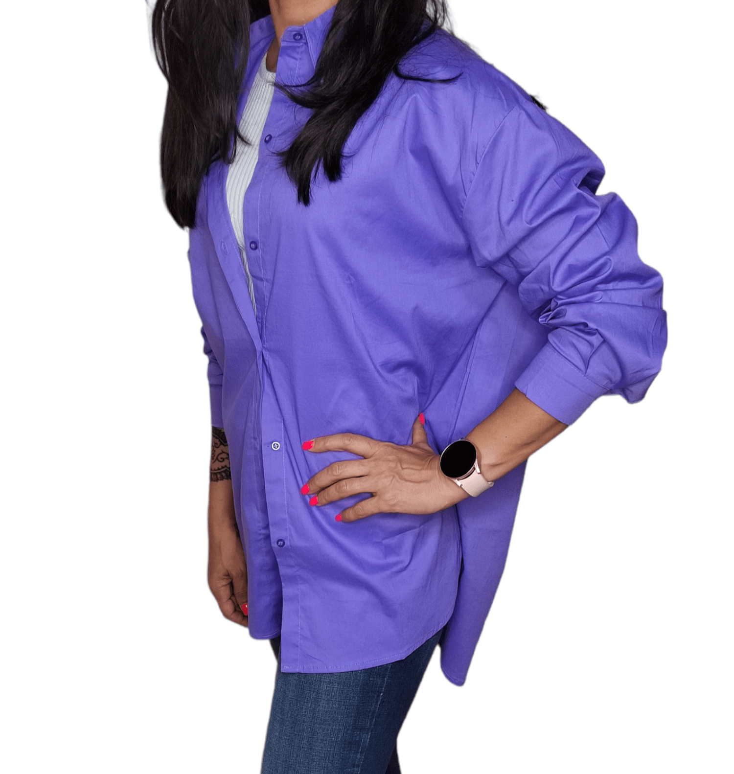 ElOutlet - Summer Women Women Blouse Women Chemise (One-Size) - Curvy (buttons front & back) - Purple
