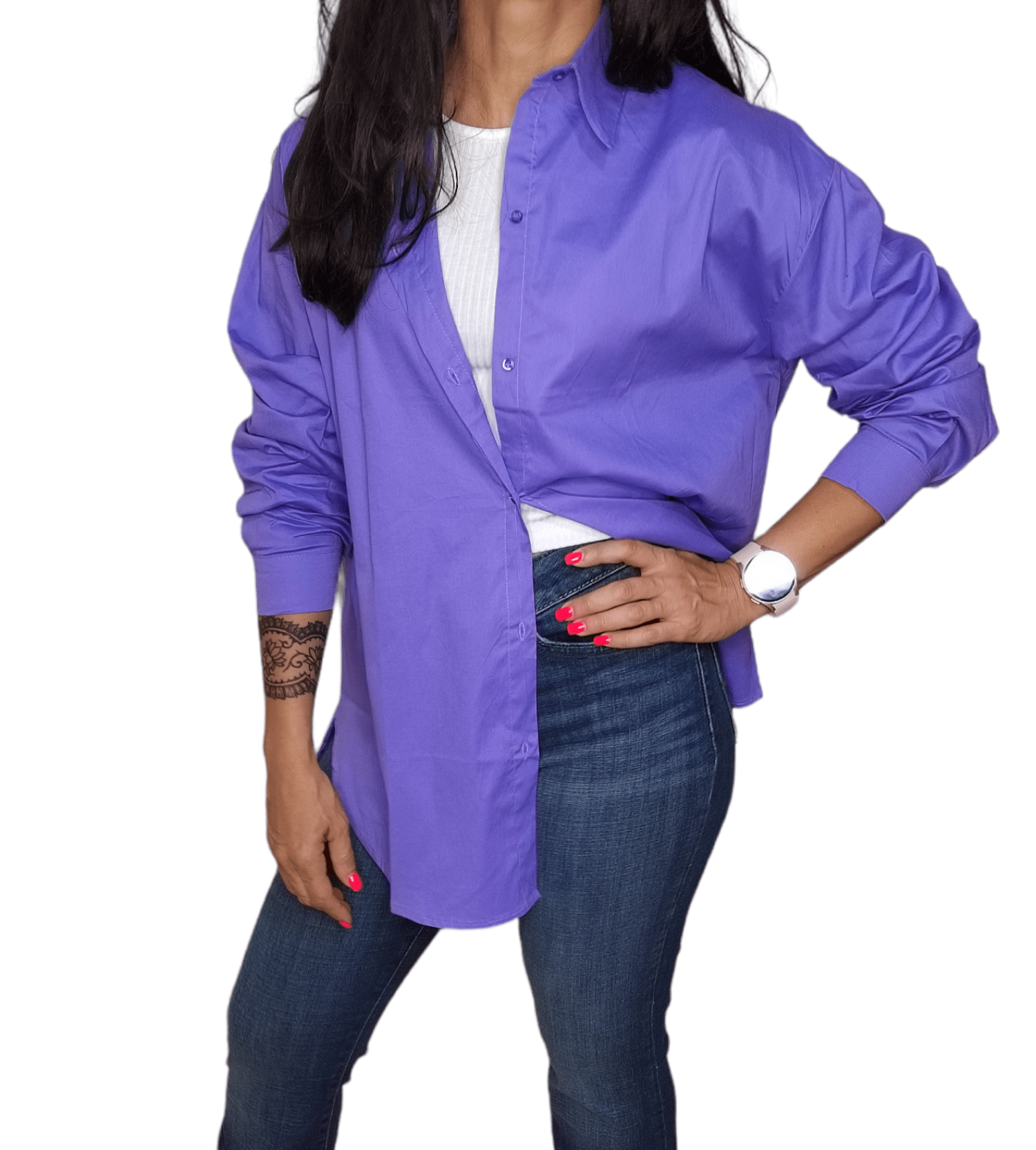 ElOutlet - Summer Women Women Blouse Women Chemise (One-Size) - Curvy (buttons front & back) - Purple
