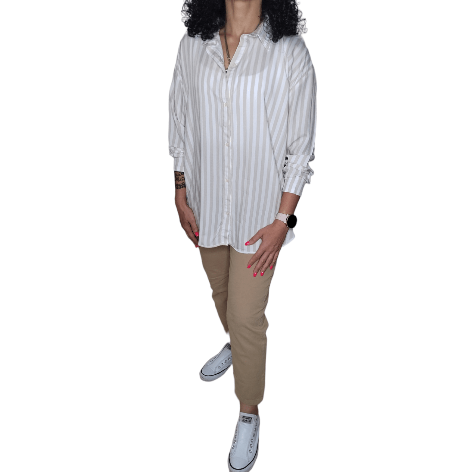 ElOutlet - Summer Women Women Blouse Women Chemise (One-Size) - Stripped - Beige