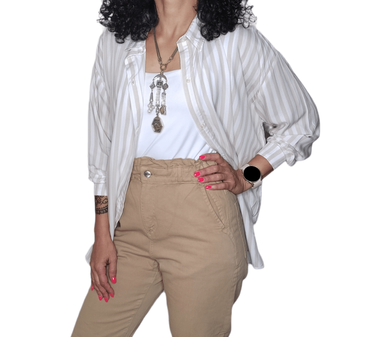 ElOutlet - Summer Women Women Blouse Women Chemise (One-Size) - Stripped - Beige