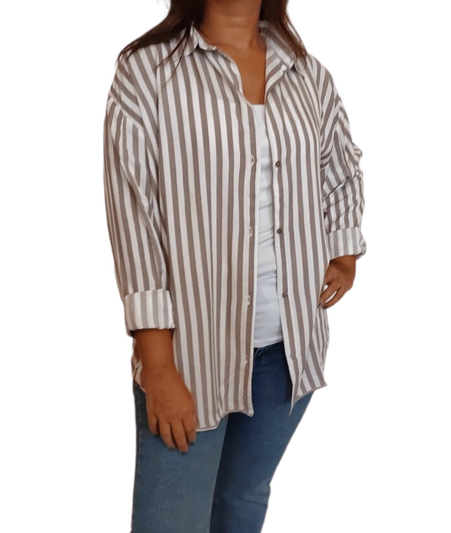 ElOutlet - Summer Women Women Blouse Women Chemise (One-Size) - Stripped - Brown
