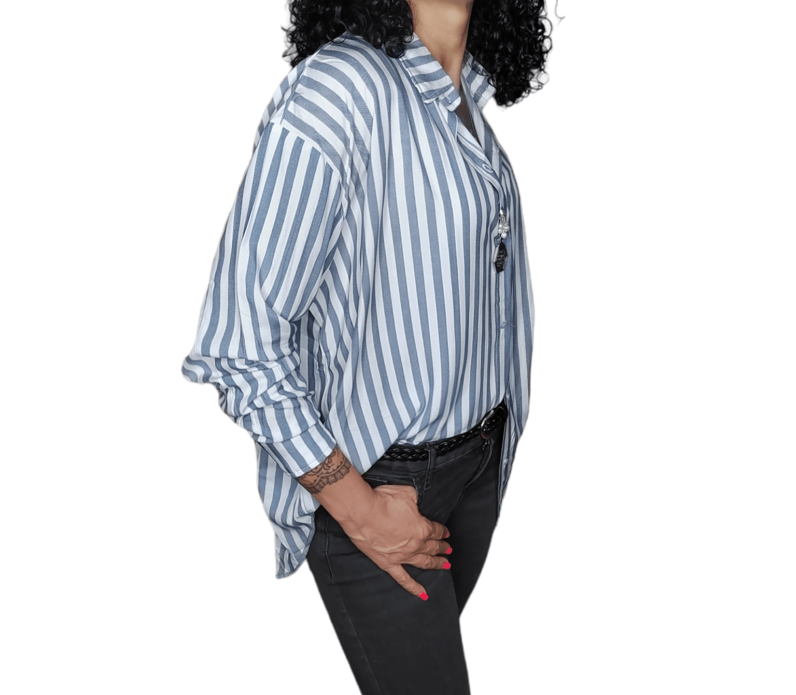 ElOutlet - Summer Women Women Blouse Women Chemise (One-Size) - Stripped - Jeans Blue