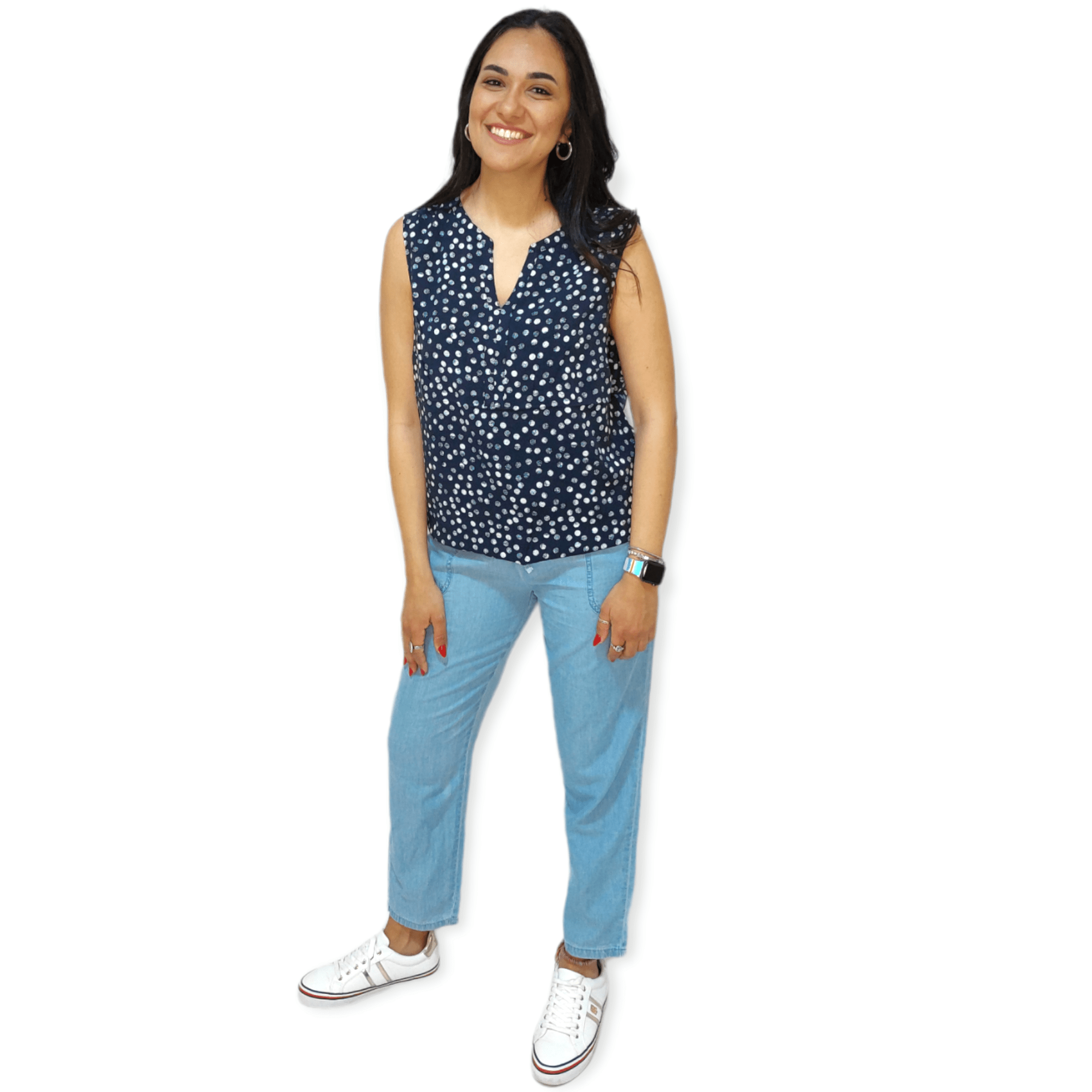 ElOutlet - Summer Women Women Blouse Women Cut Blouse -  Dark Blue x White Dots