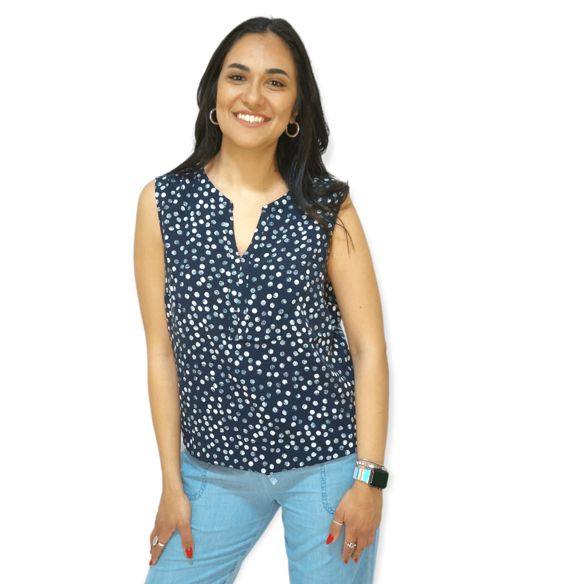 ElOutlet - Summer Women Women Blouse Women Cut Blouse -  Dark Blue x White Dots