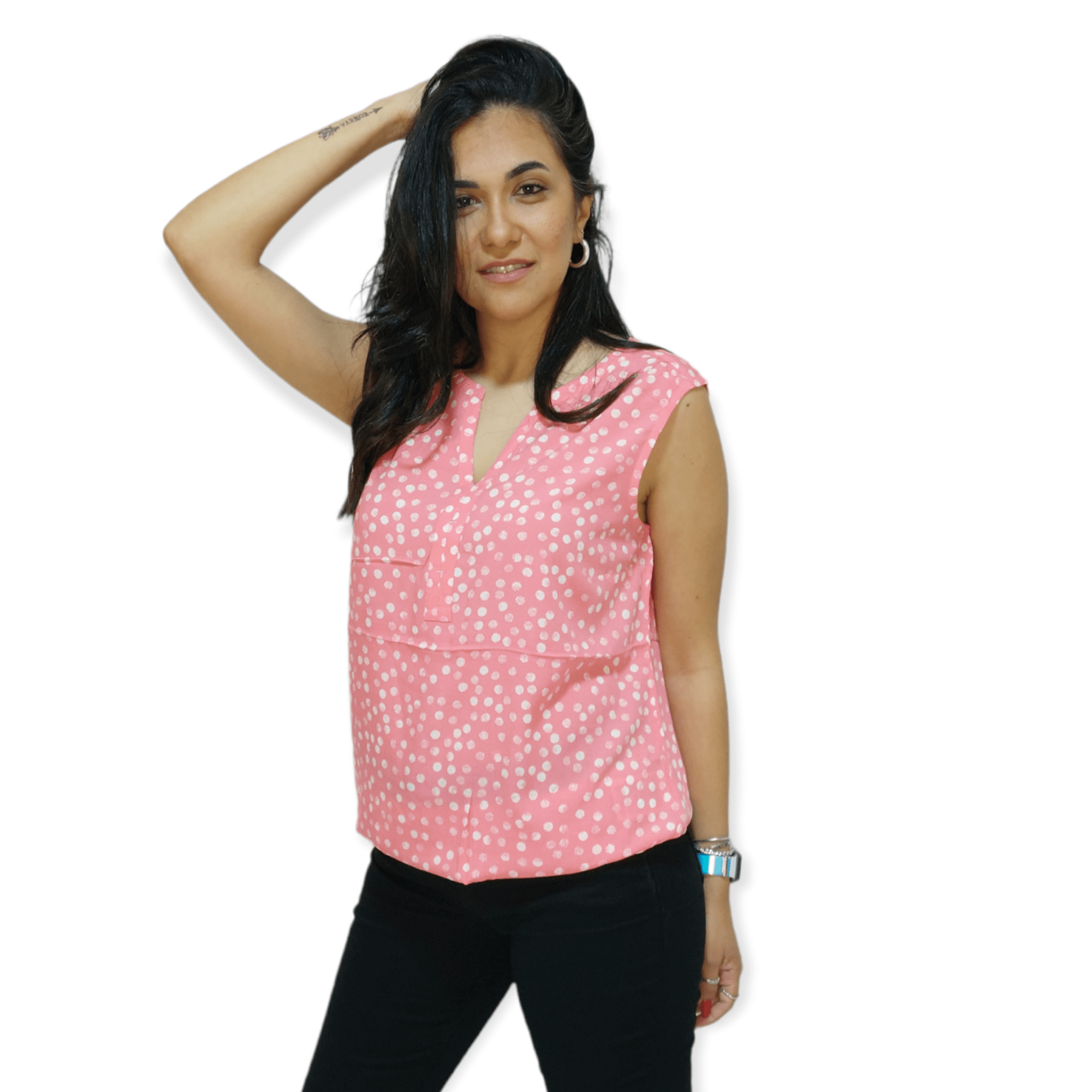 ElOutlet - Summer Women Women Blouse Women Cut Blouse - Pink x White Dots