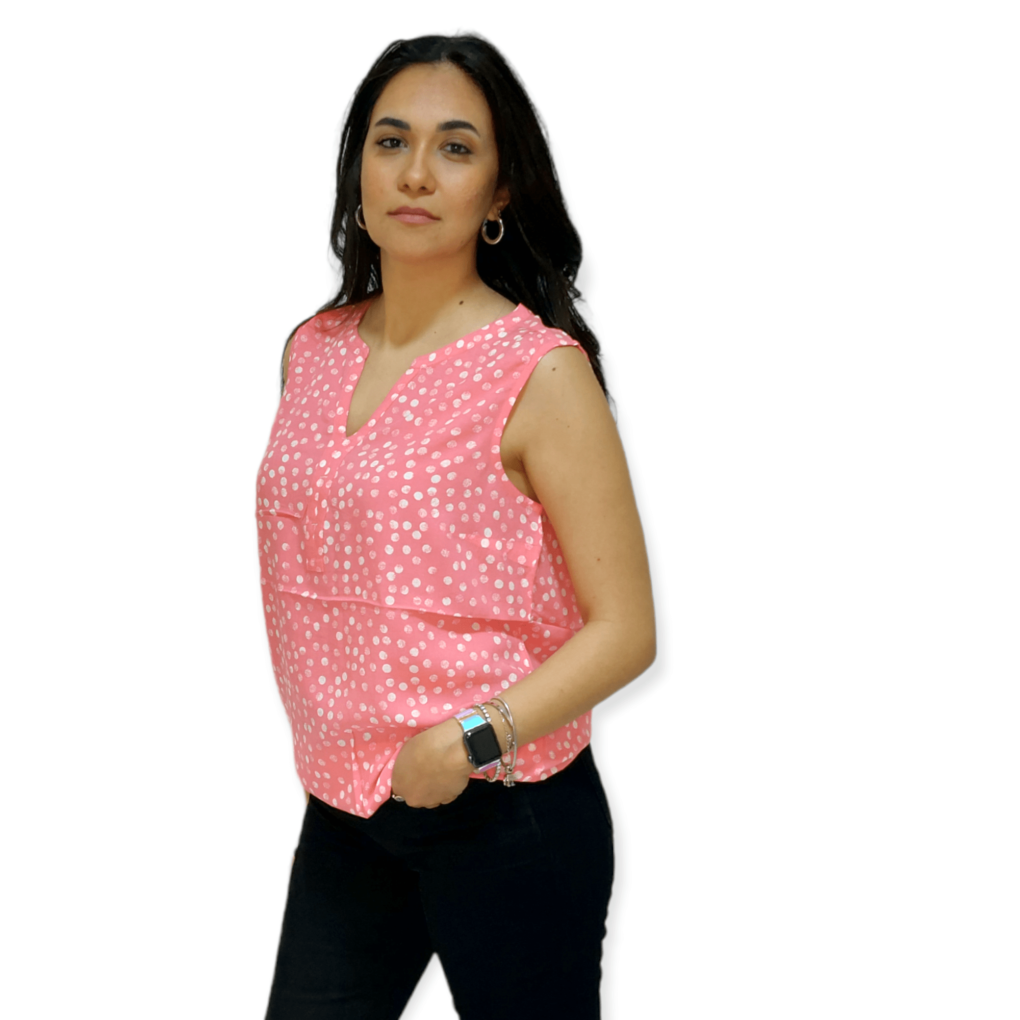 ElOutlet - Summer Women Women Blouse Women Cut Blouse - Pink x White Dots