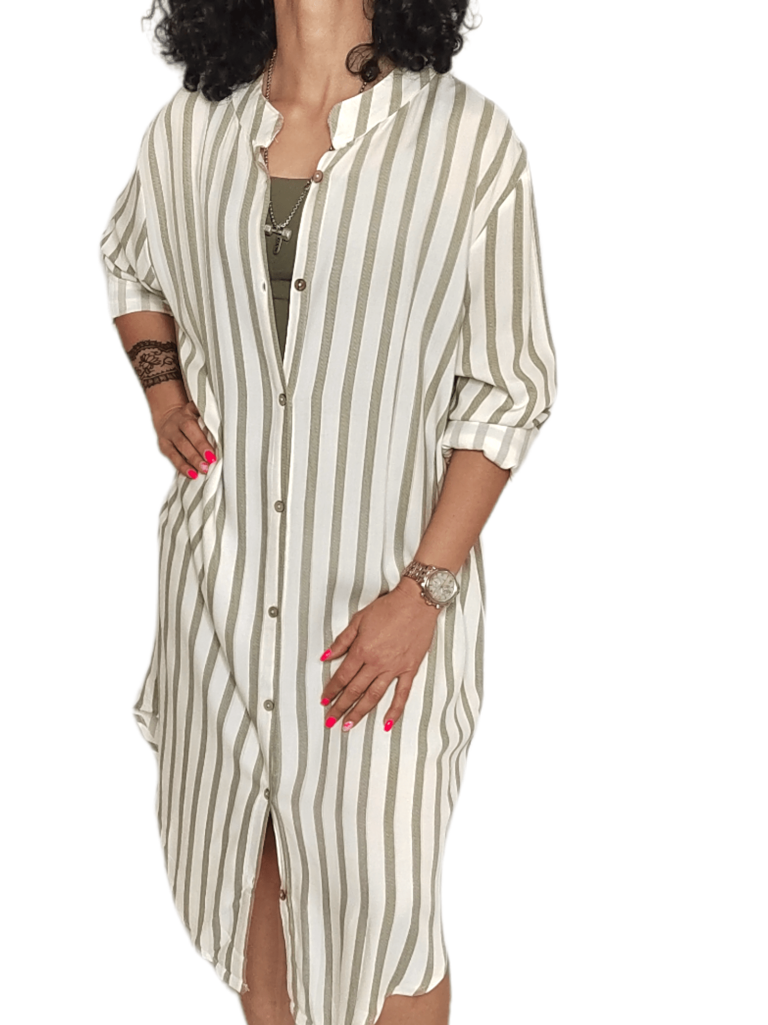 ElOutlet - Summer Women Women Dress Women Chemise Dress - [LONG & OVERSIZE] - Oil Green