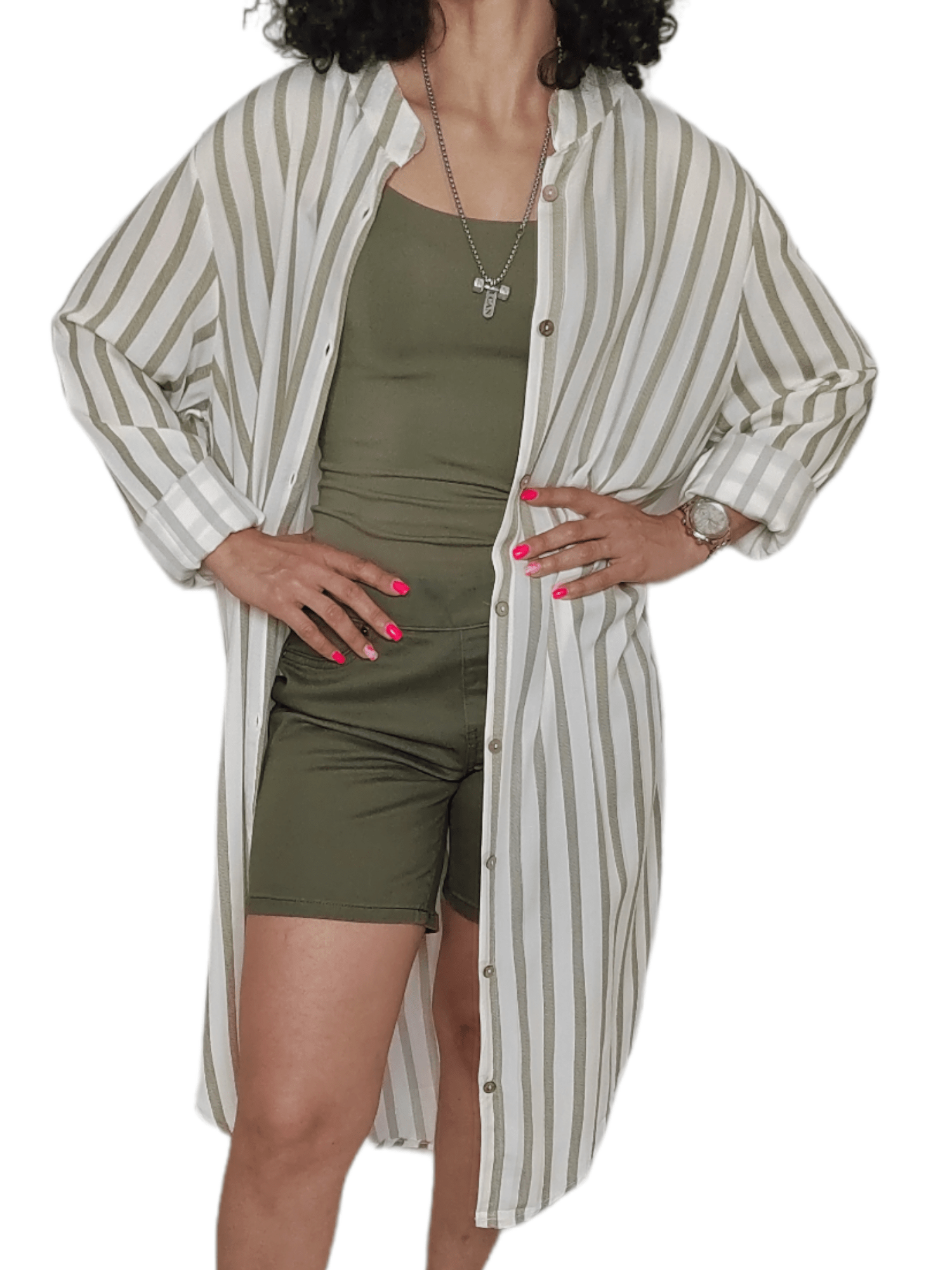 ElOutlet - Summer Women Women Dress Women Chemise Dress - [LONG & OVERSIZE] - Oil Green