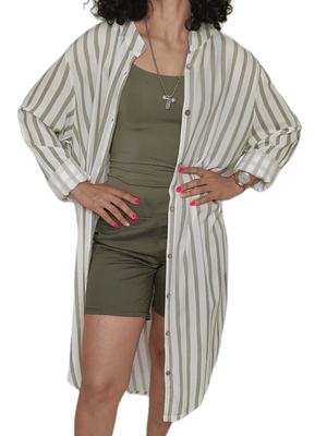 Women Chemise Dress - [LONG & OVERSIZE] - Oil Green
