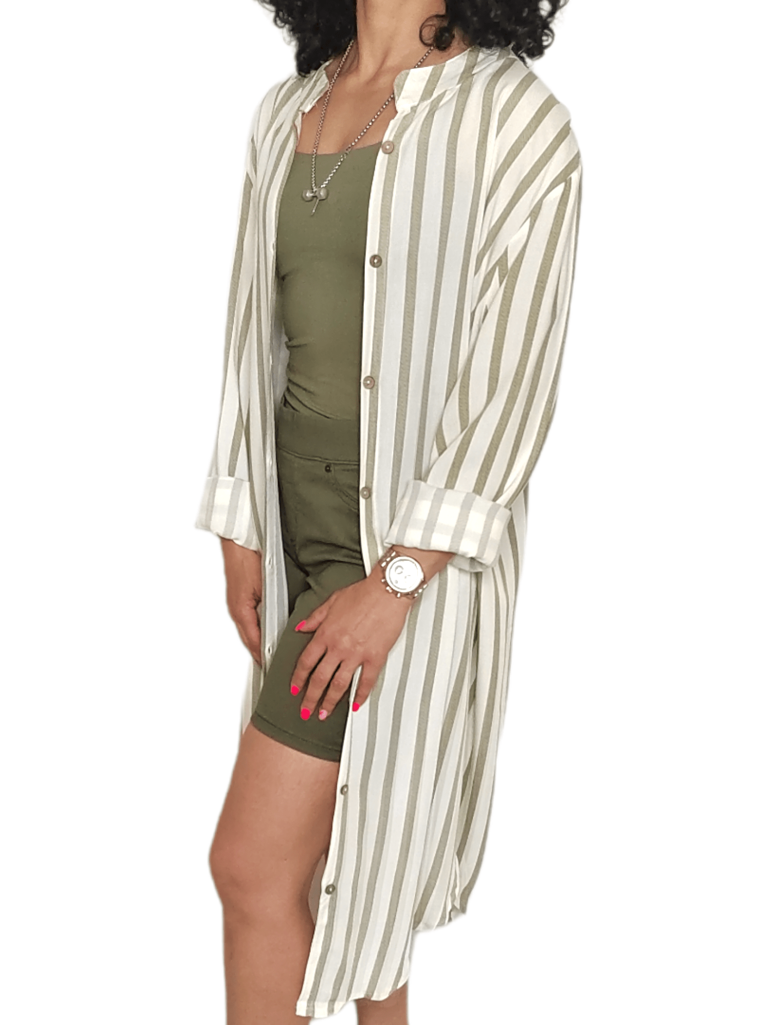ElOutlet - Summer Women Women Dress Women Chemise Dress - [LONG & OVERSIZE] - Oil Green
