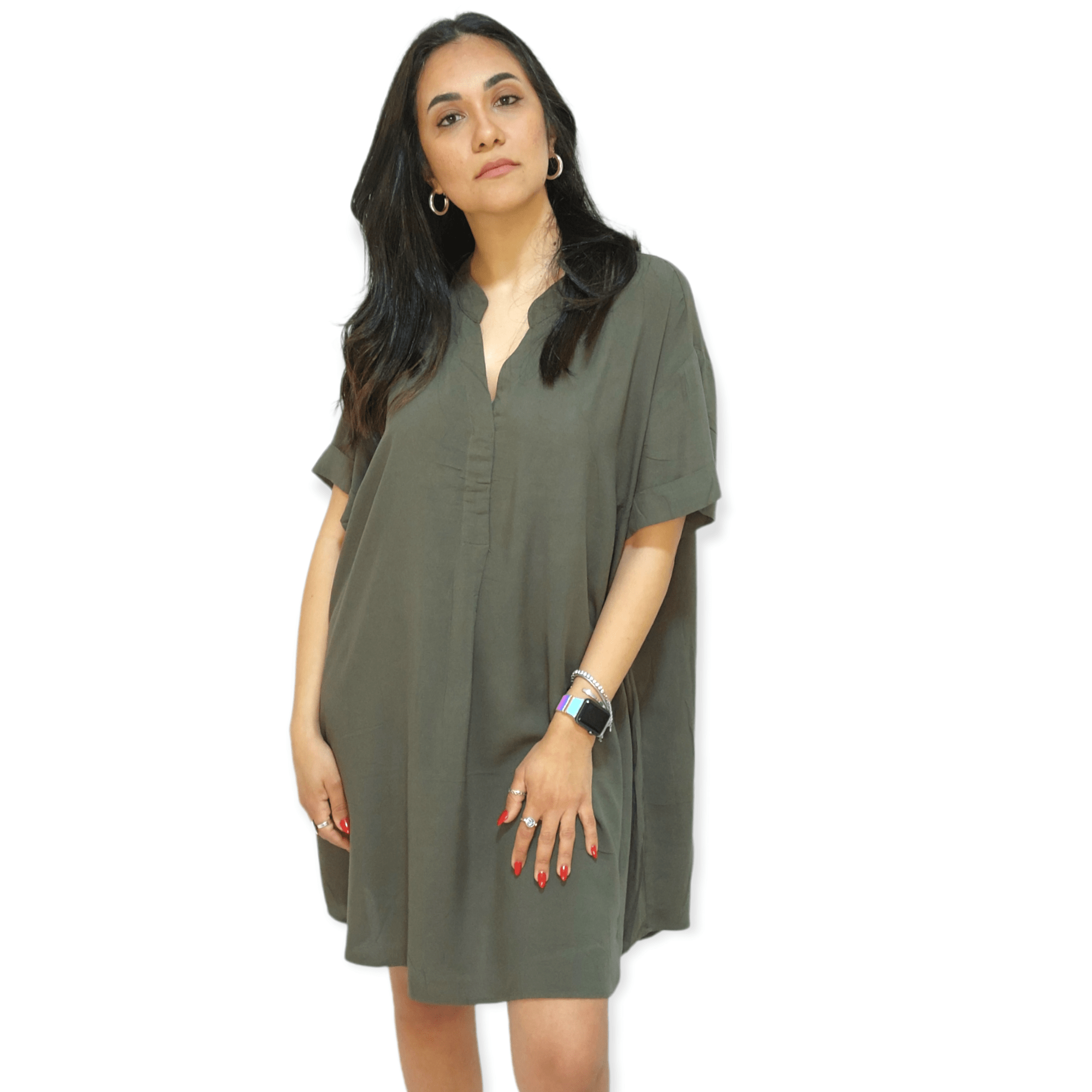 ElOutlet - Summer Women Women Dress Women Summer Dress - [Oversized] - Olive Green