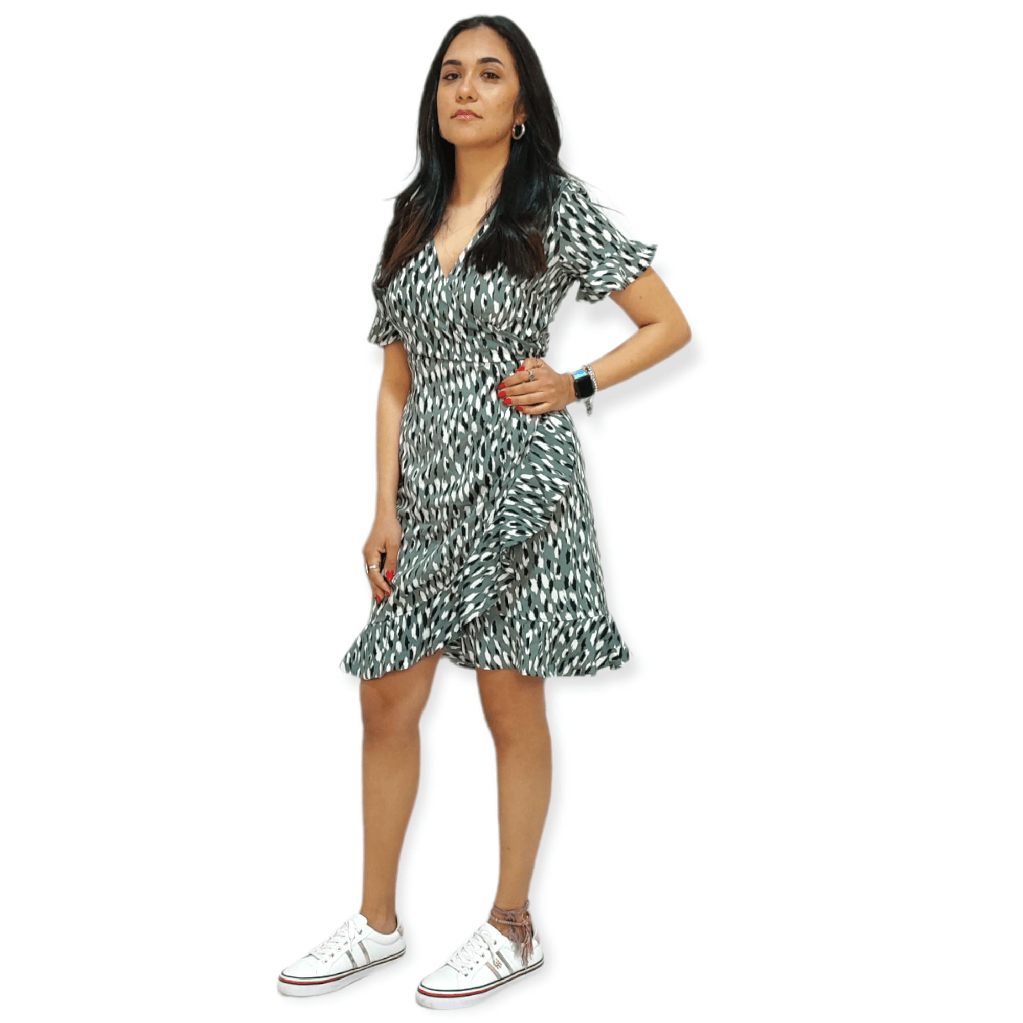 ElOutlet - Summer Women Women Dress Women Summer Dress (Polyester) - Green x White x Black