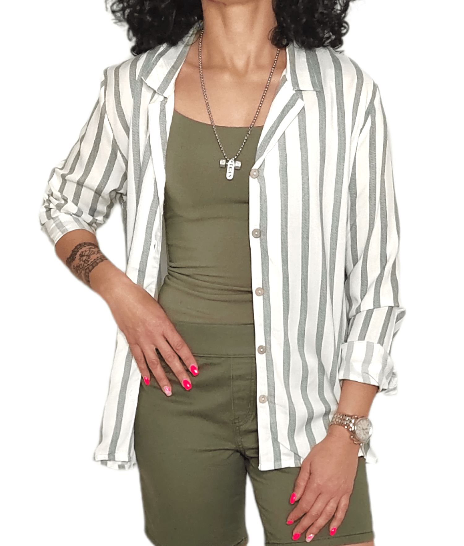 ElOutlet - Summer Women Women Shirt Women Shirt - Green x White