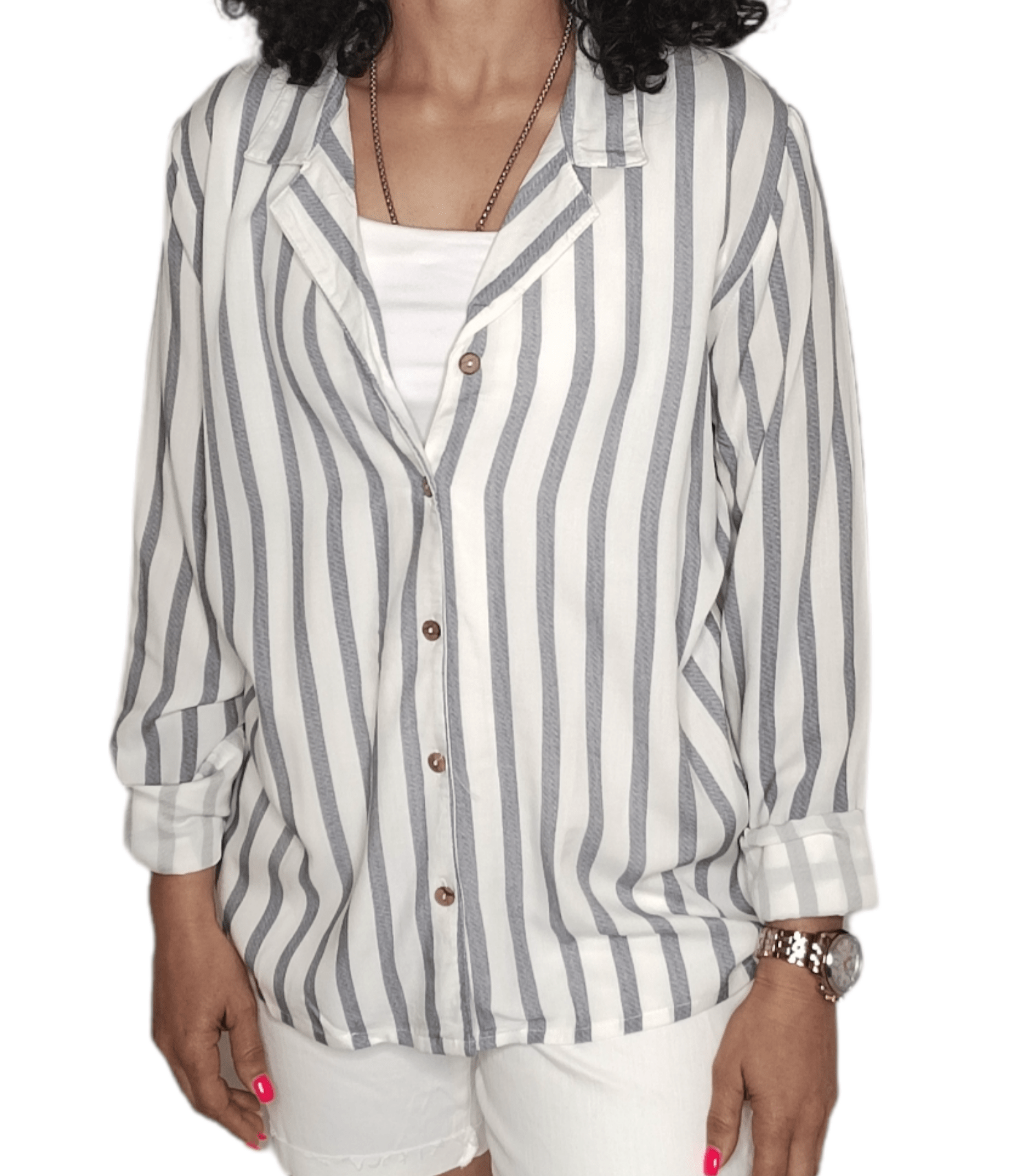 ElOutlet - Summer Women Women Shirt Women Shirt - Grey x Light Blue jeans x White