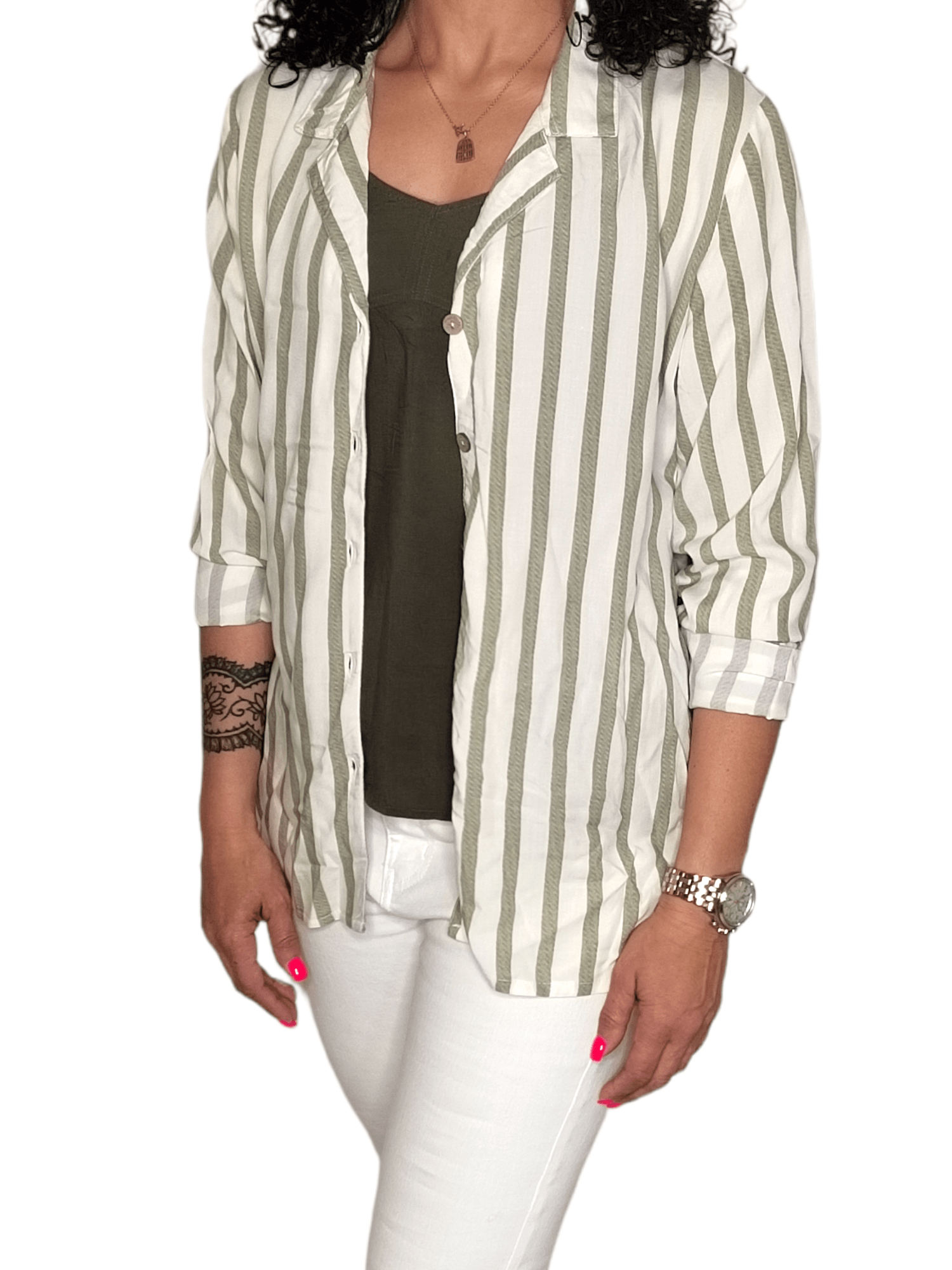 ElOutlet - Summer Women Women Shirt Women Shirt - Oil Green x White