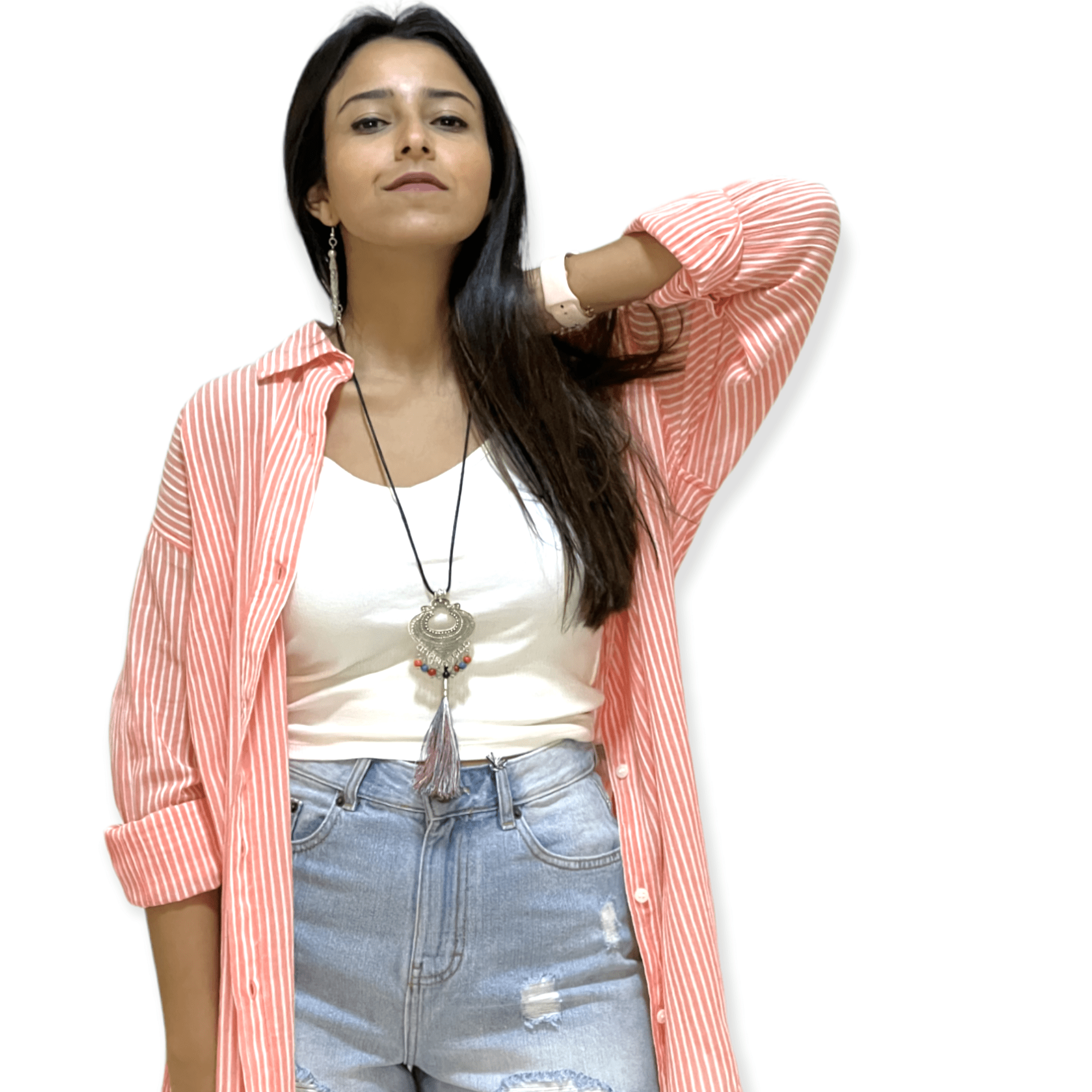 ElOutlet - Summer Women Women Shirts Women (OverSized / Long) Shirt - Orange x White