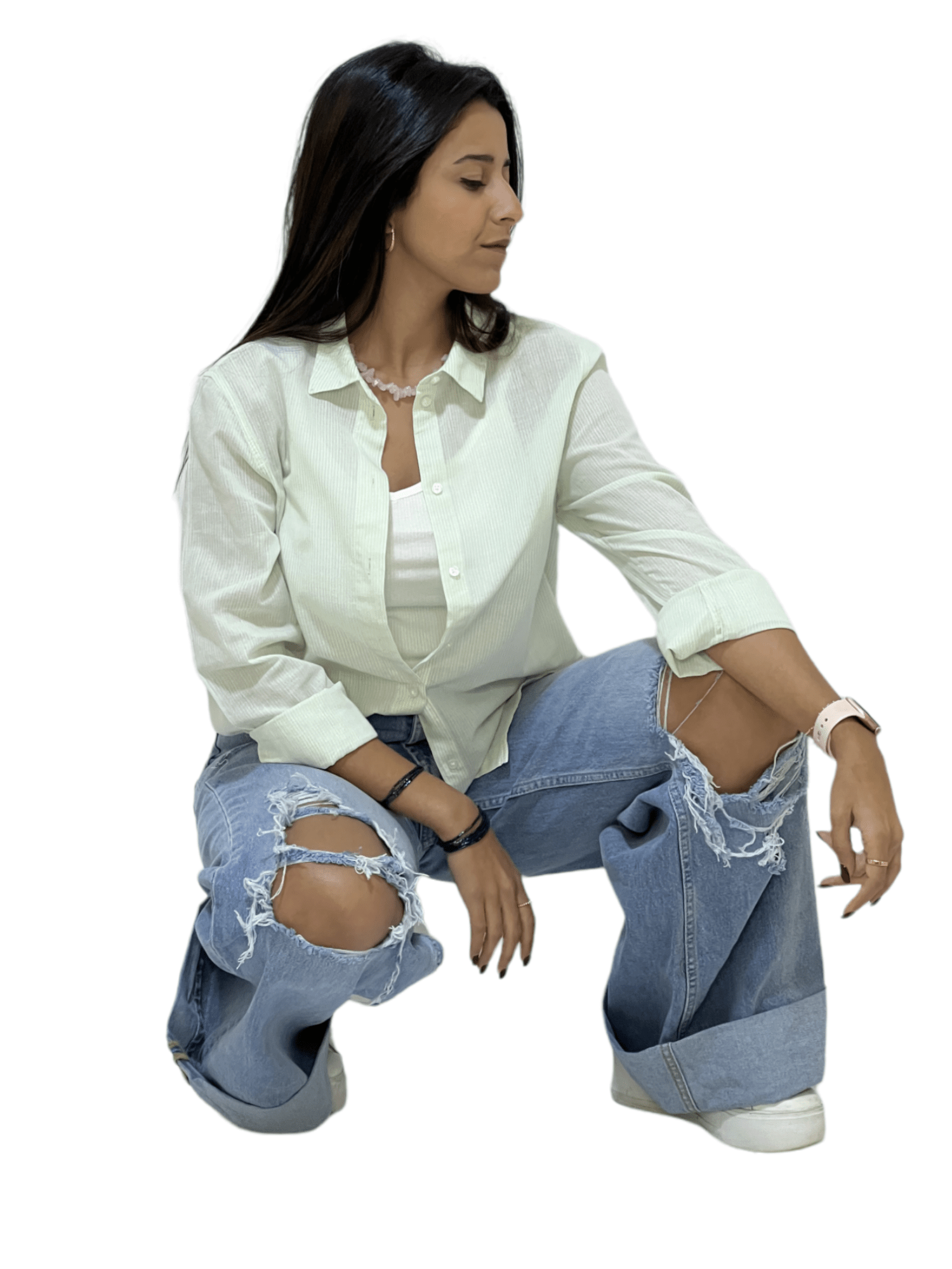 ElOutlet - Summer Women Women Shirts Women Shirt - Pistache x White