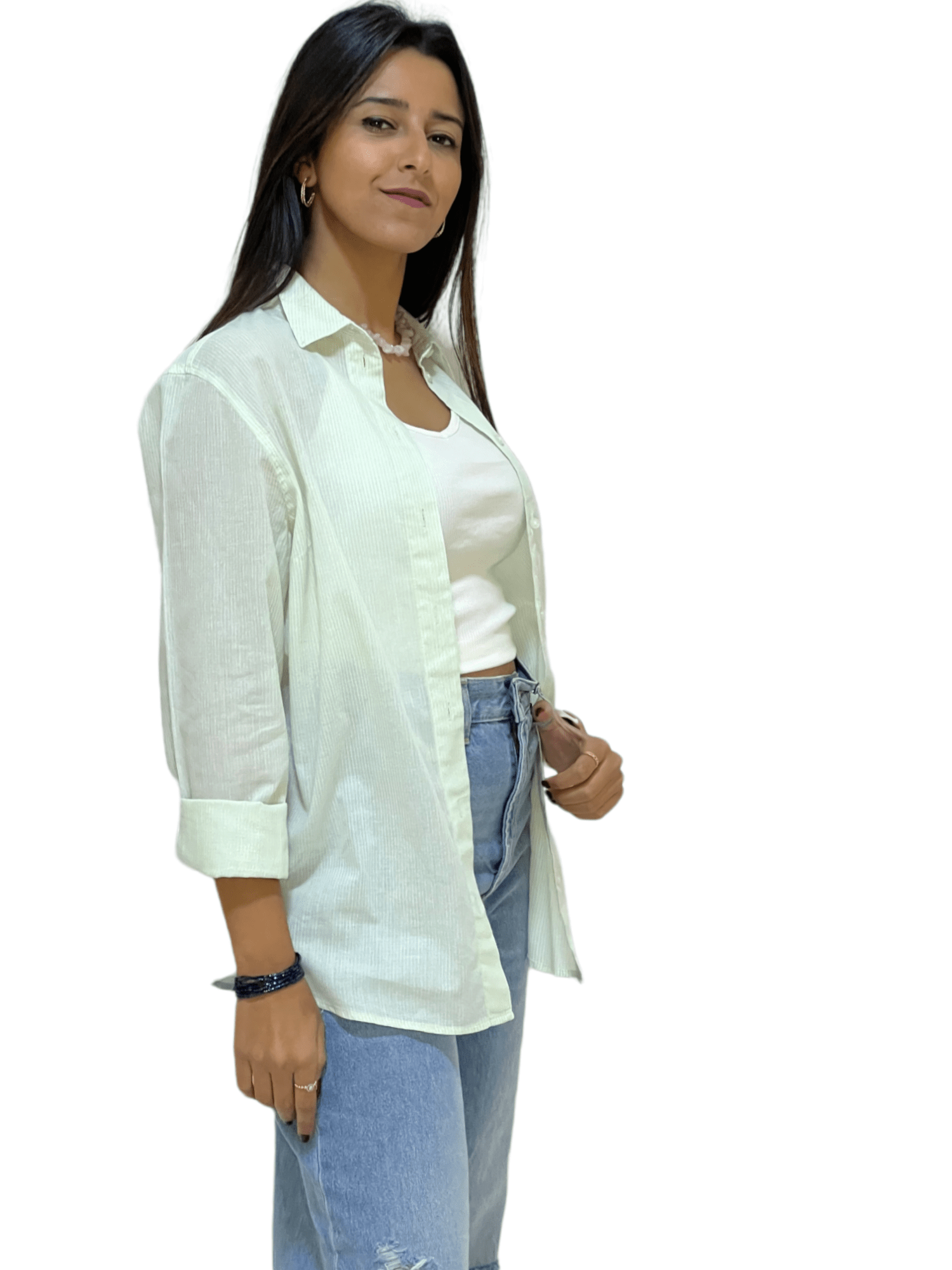 ElOutlet - Summer Women Women Shirts Women Shirt - Pistache x White