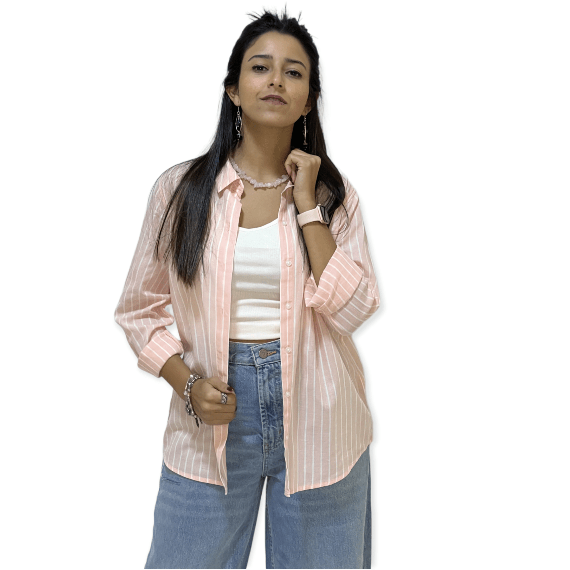 ElOutlet - Summer Women Women Shirts Women Shirt - Saumon x White