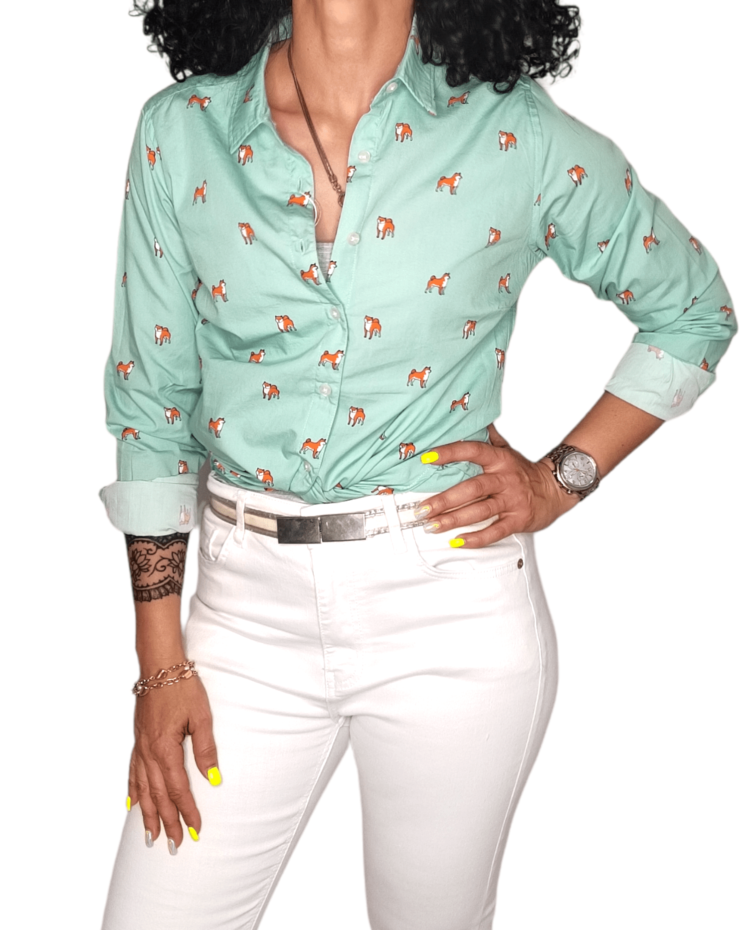 ElOutlet - Summer Women Women Shirts Women (slim-fit) Shirt - Green