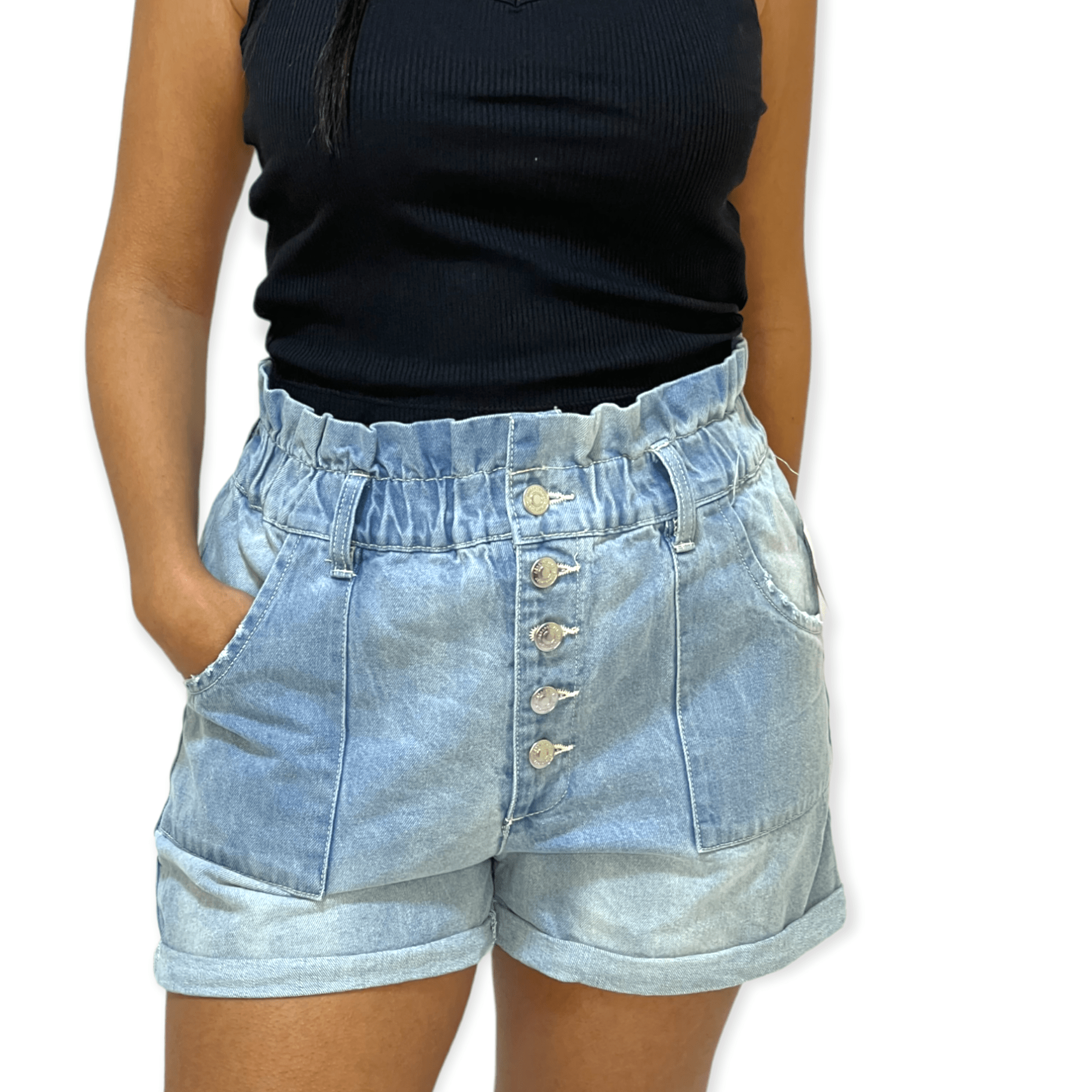 ElOutlet - Summer Women Women Shorts Women Jeans Shorts - Light Blue  (5 buttons)