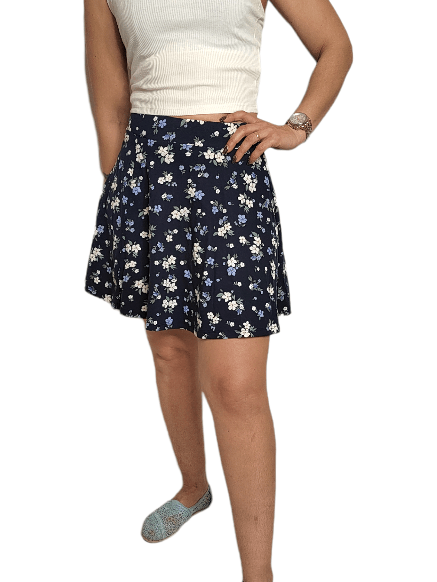 ElOutlet - Summer Women Women Skirt Women Skirt - Dark Blue x Flowers