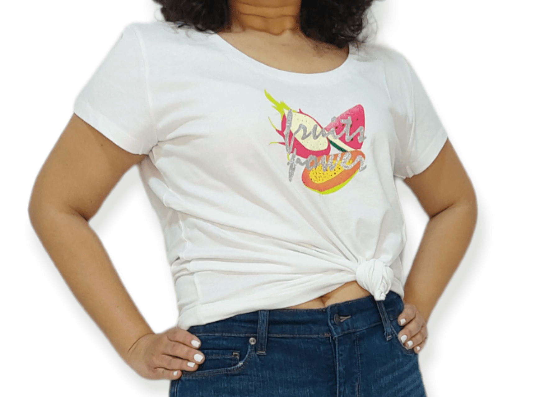 ElOutlet - Summer Women Women T-Shirts 2XL Women T-Shirt - TT (Slim-Fit) - White "Fruits Forever"