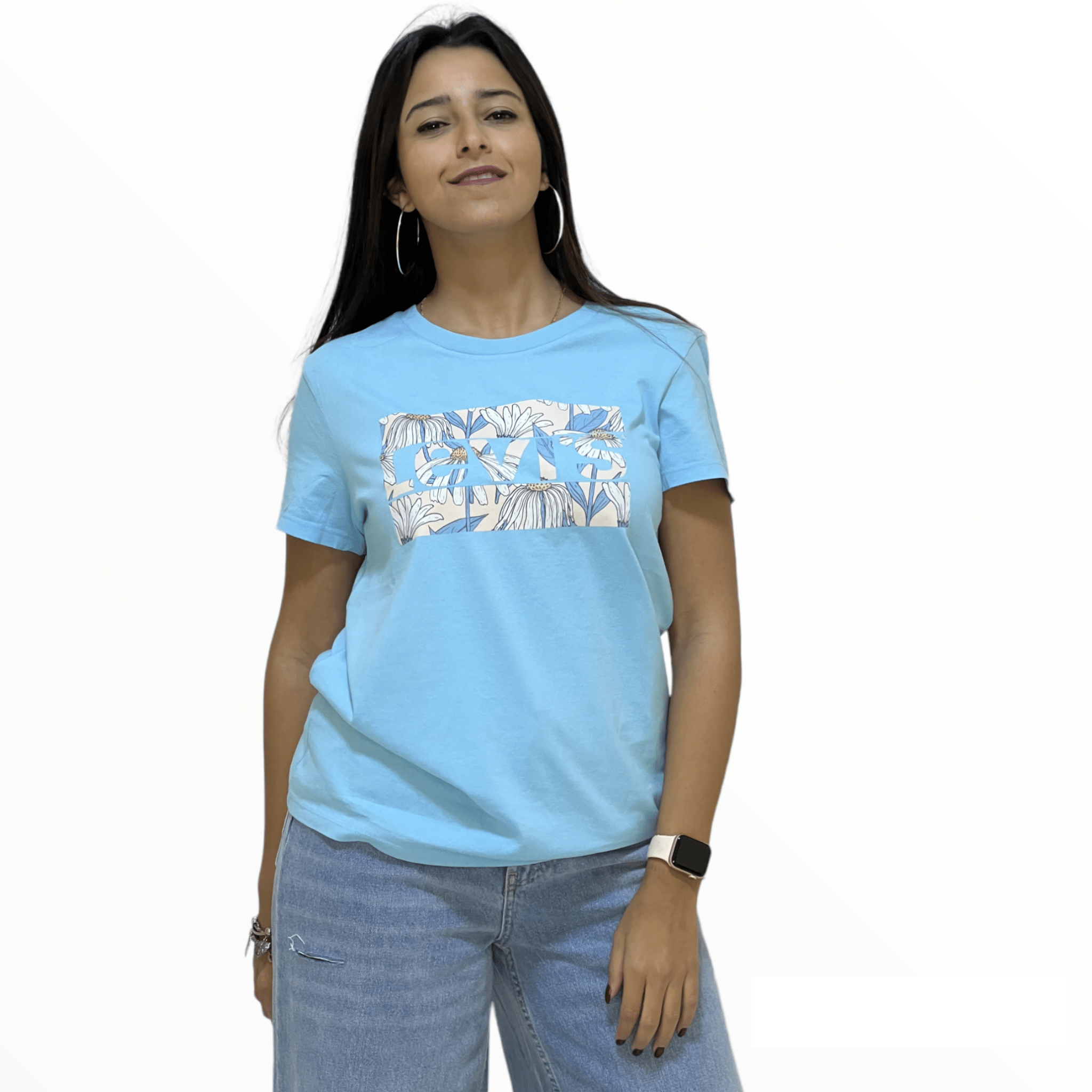 ElOutlet - Summer Women Women T-Shirts Women T-Shirt - Baby Blue + Flowers