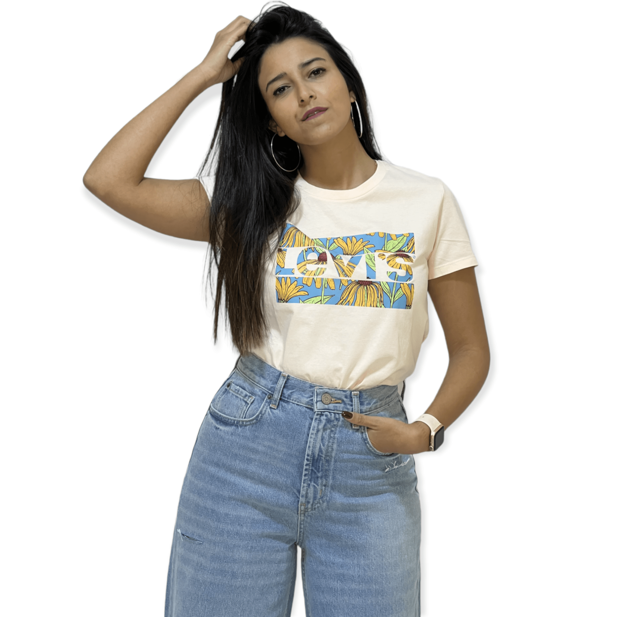 ElOutlet - Summer Women Women T-Shirts Women T-Shirt - Saumon & flowery logo