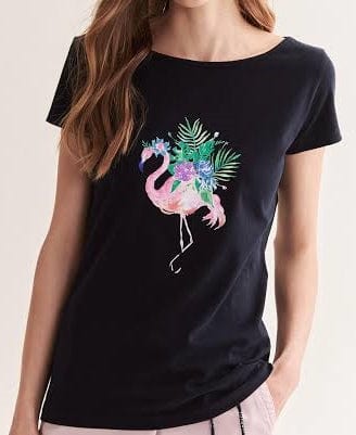 ElOutlet - Summer Women Women T-Shirts Women T-Shirt - TT (Slim-Fit) - Dark Blue (Flamingo)