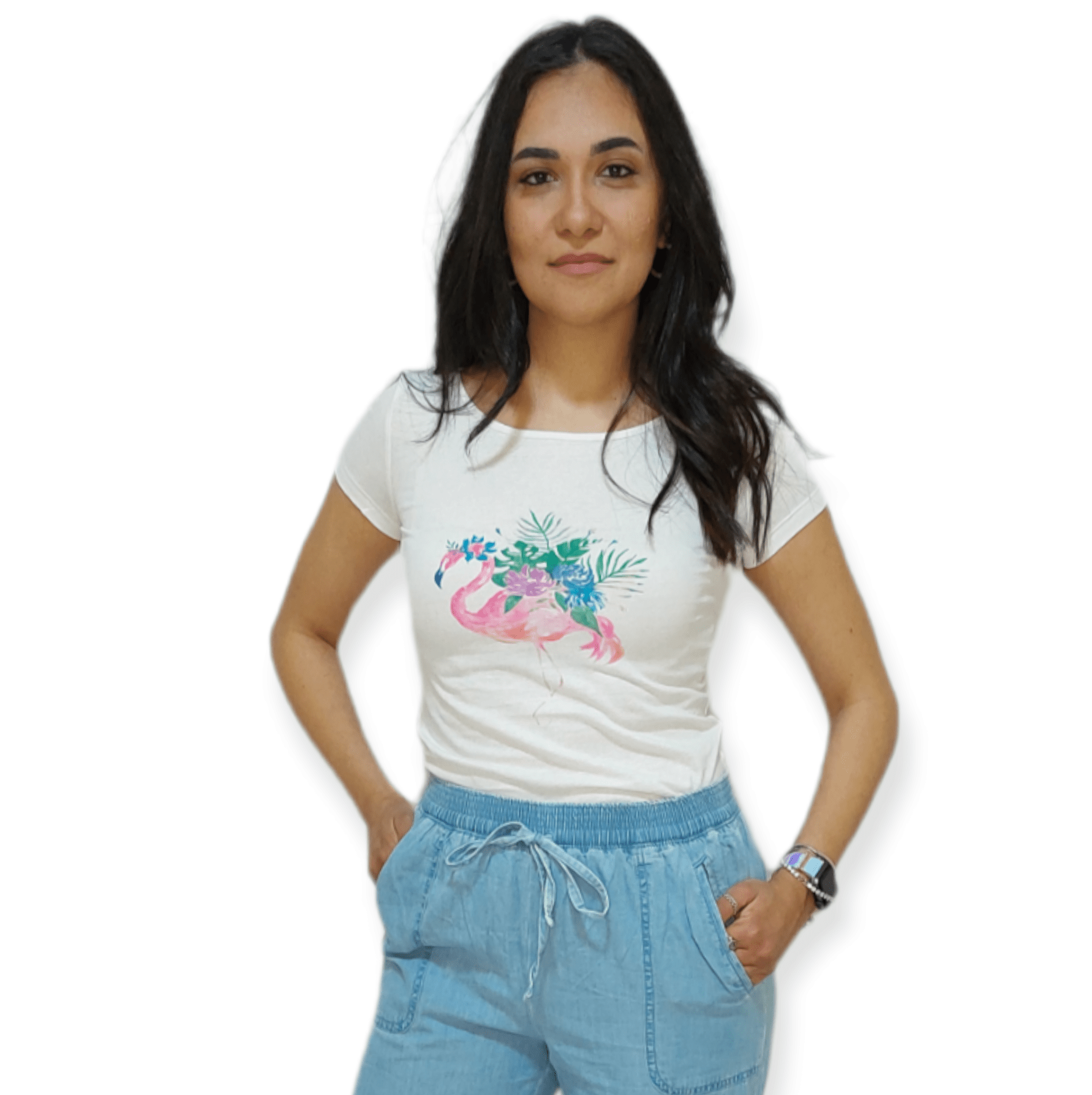 ElOutlet - Summer Women Women T-Shirts Women T-Shirt - TT (Slim-Fit) - White (Flamingo)