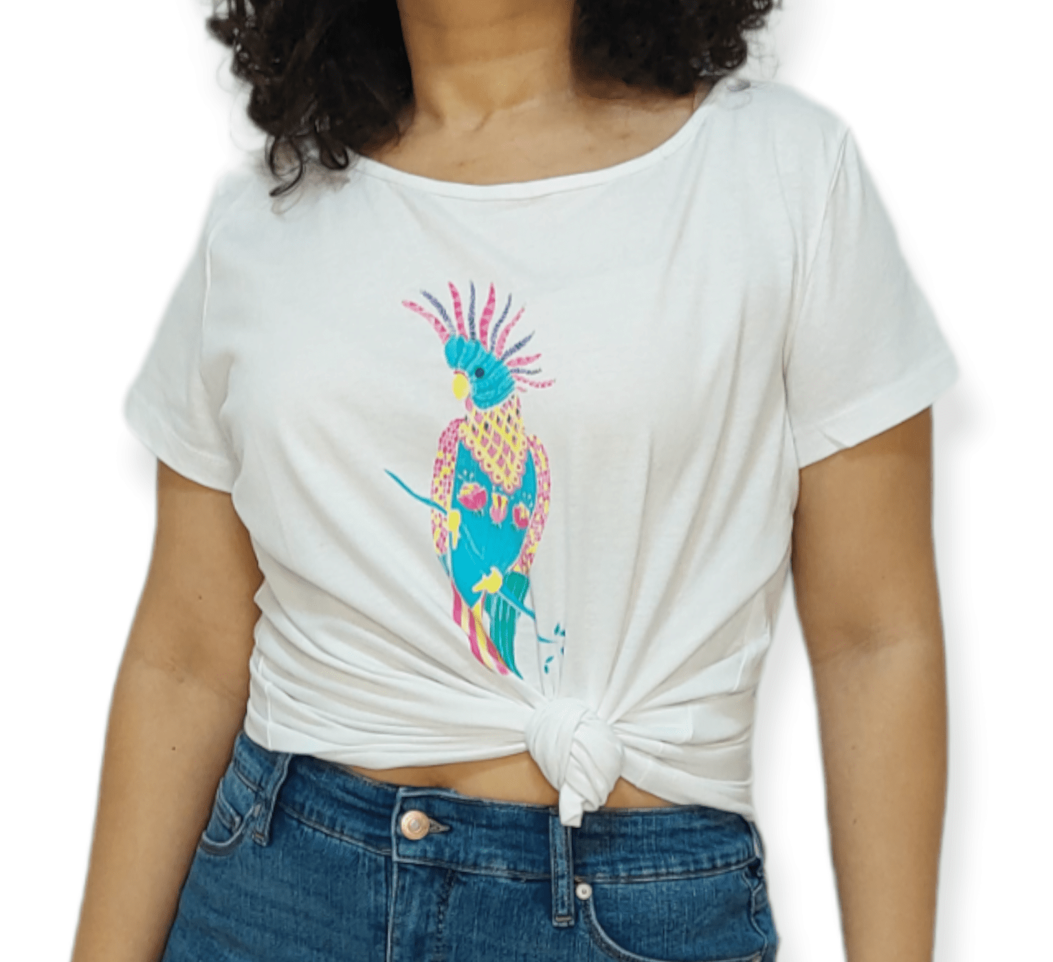 ElOutlet - Summer Women Women T-Shirts Women T-Shirt - TT (Slim-Fit) - White + Parrot