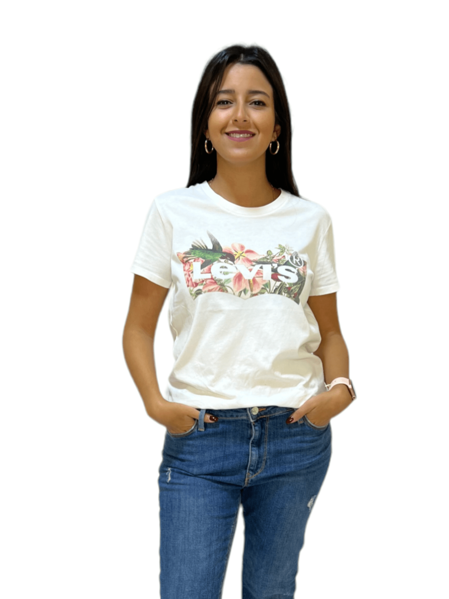 ElOutlet - Summer Women Women T-Shirts Women T-Shirt - White (Bird & Flower)