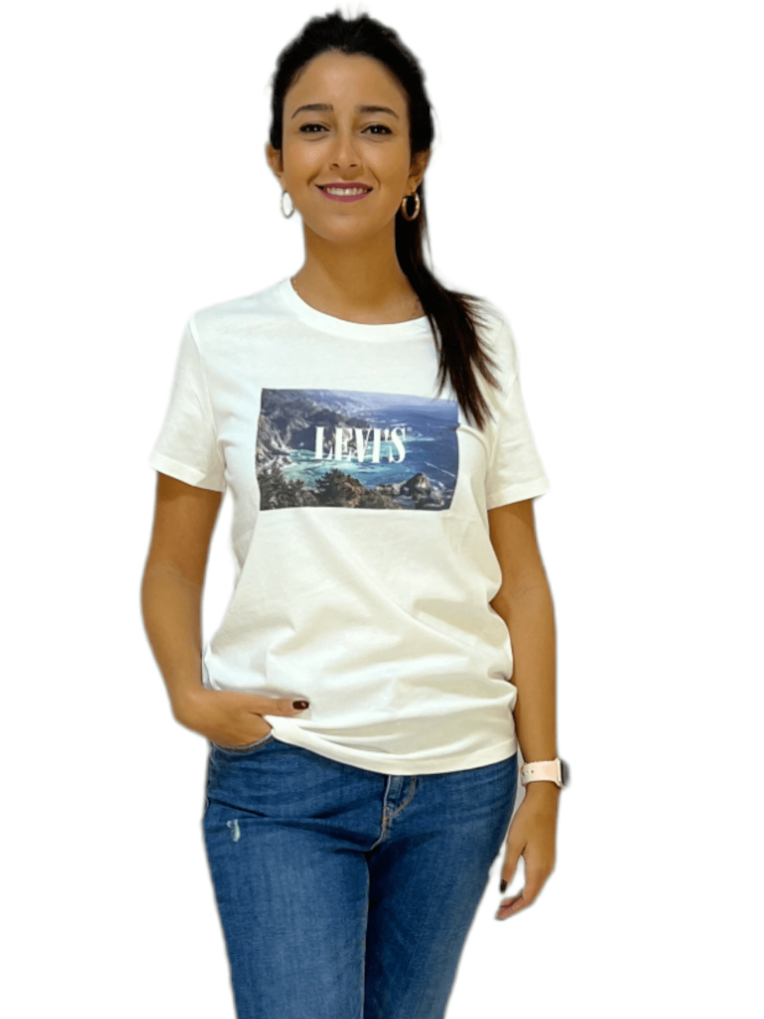 ElOutlet - Summer Women Women T-Shirts Women T-Shirt - White + Mountains