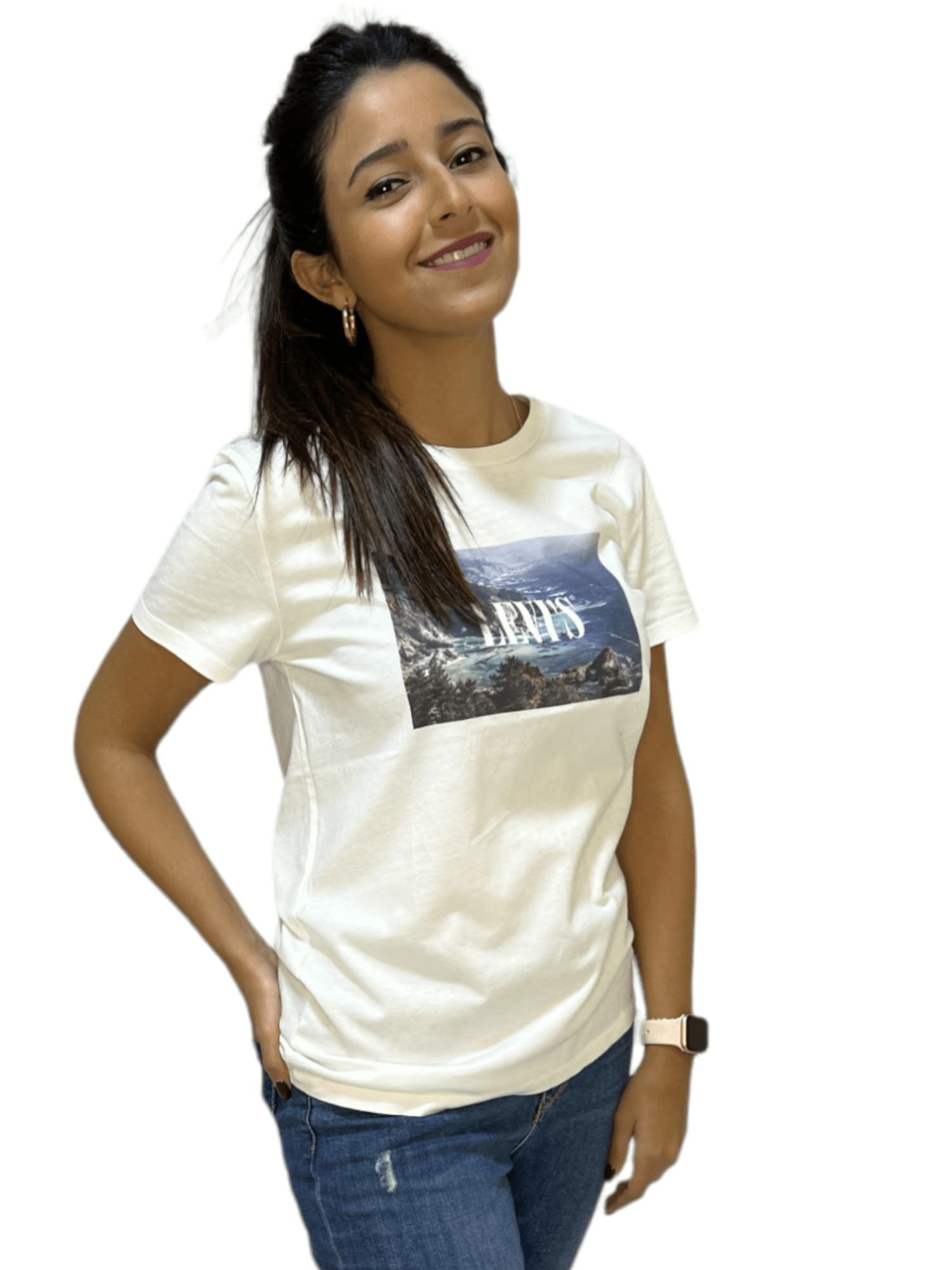 ElOutlet - Summer Women Women T-Shirts Women T-Shirt - White + Mountains