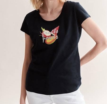 ElOutlet - Summer Women Women T-Shirts XS Women T-Shirt - TT (Slim-Fit) - Dark Blue "Fruits Forever"