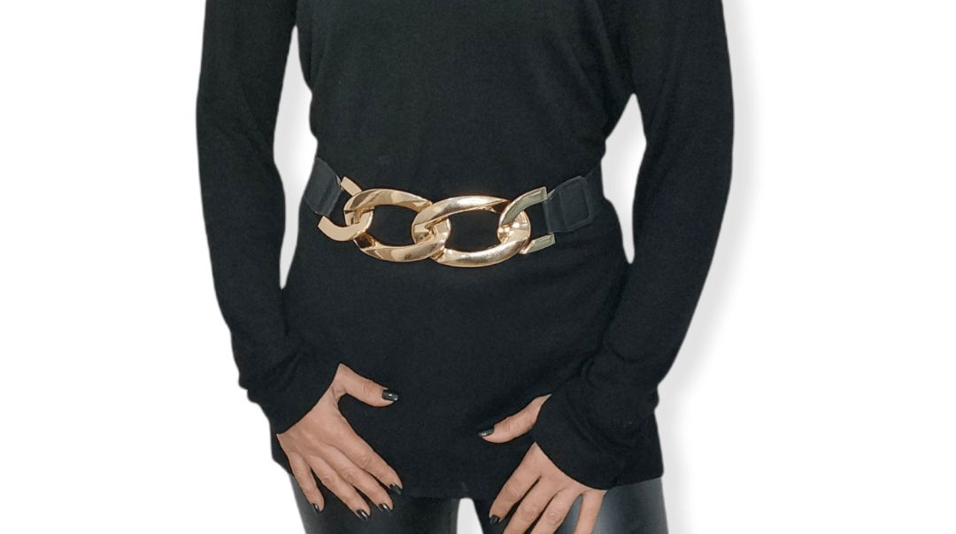 ElOutlet Women Belts Women Belt - Black Leather & Golden Chain3