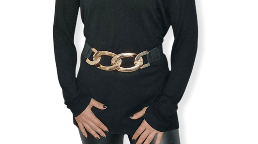 ElOutlet Women Belts Women Belt - Black Leather & Golden Chain3