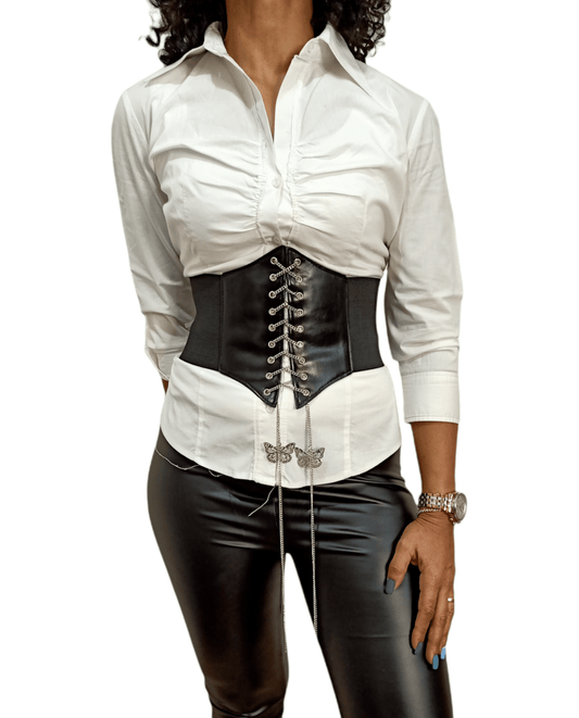 ElOutlet Women Belts Women Belt - Wide Black x Butterflies