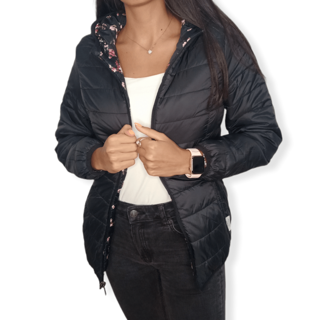 ElOutlet Women Jacket Puffer Women "Double-Face" Jacket - Black x Flowery