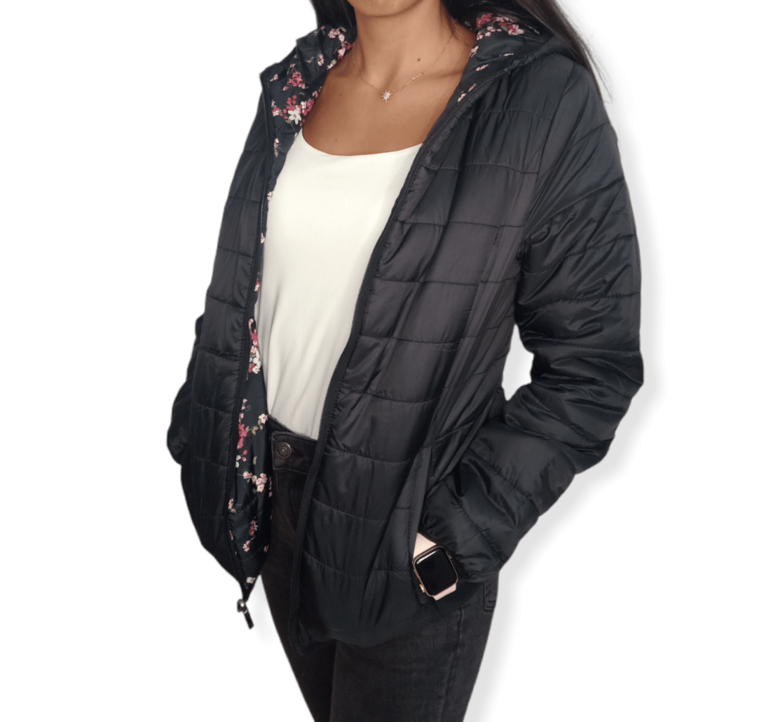 ElOutlet Women Jacket Puffer Women "Double-Face" Jacket - Black x Flowery
