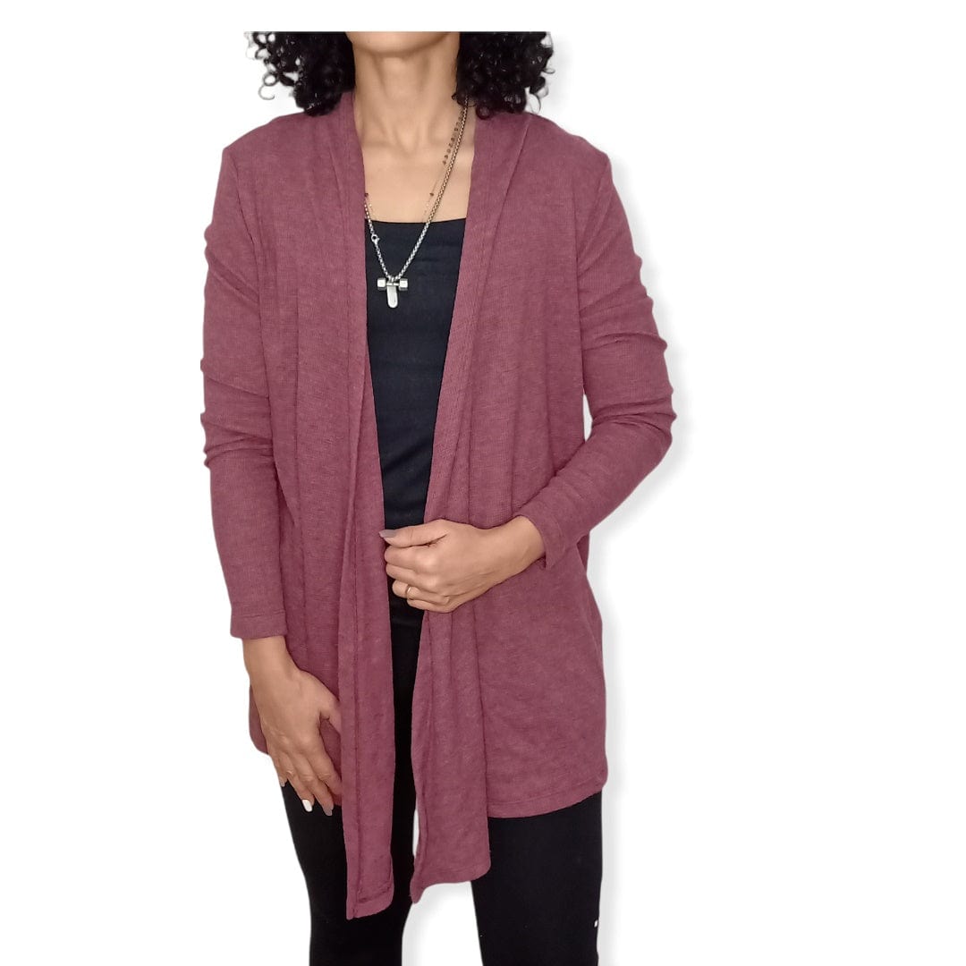 ElOutlet Women Jacket Women Cotton Cardigan - Burgundy