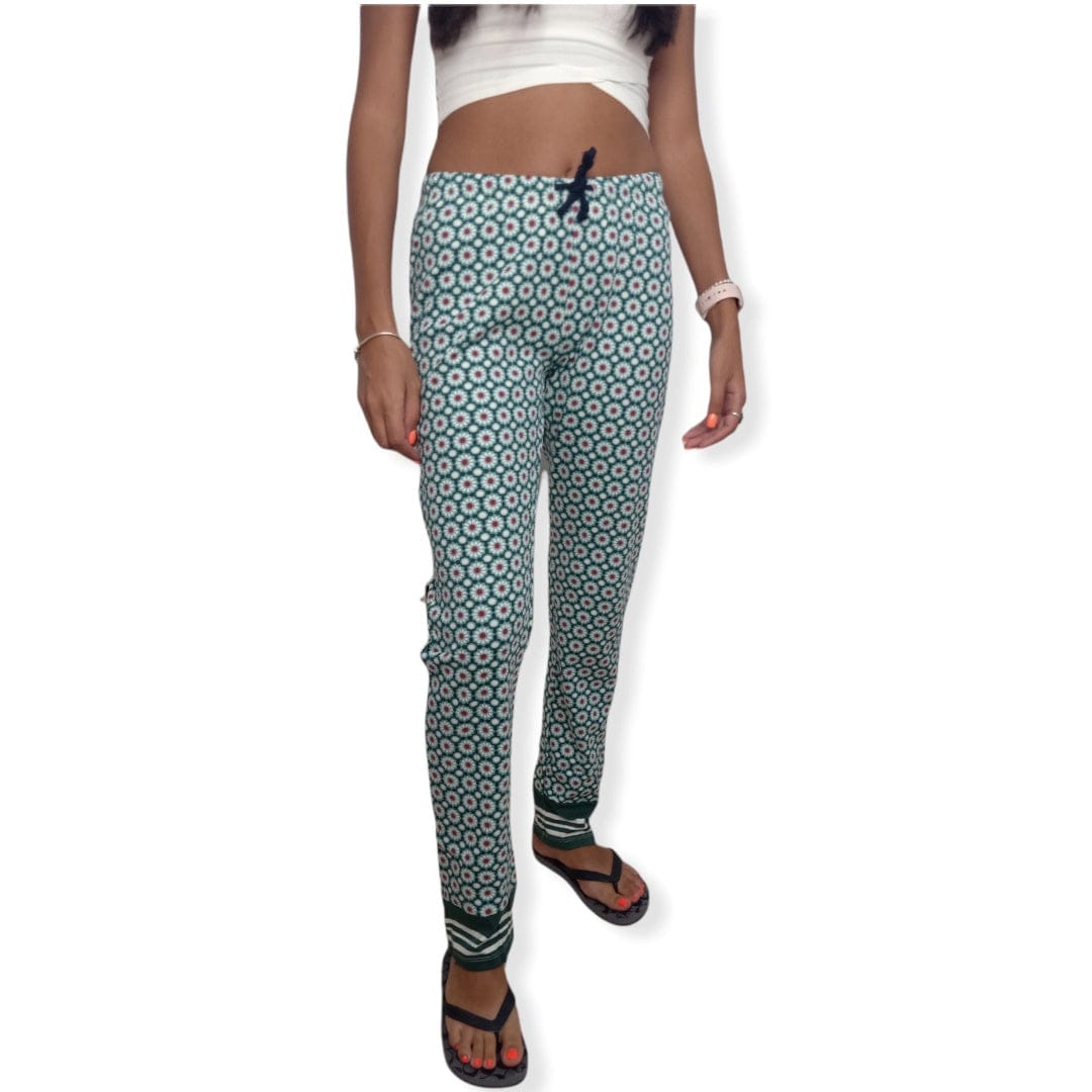 ElOutlet Women Pajama Pants Women Pajama Pants - Light Green x Flowers