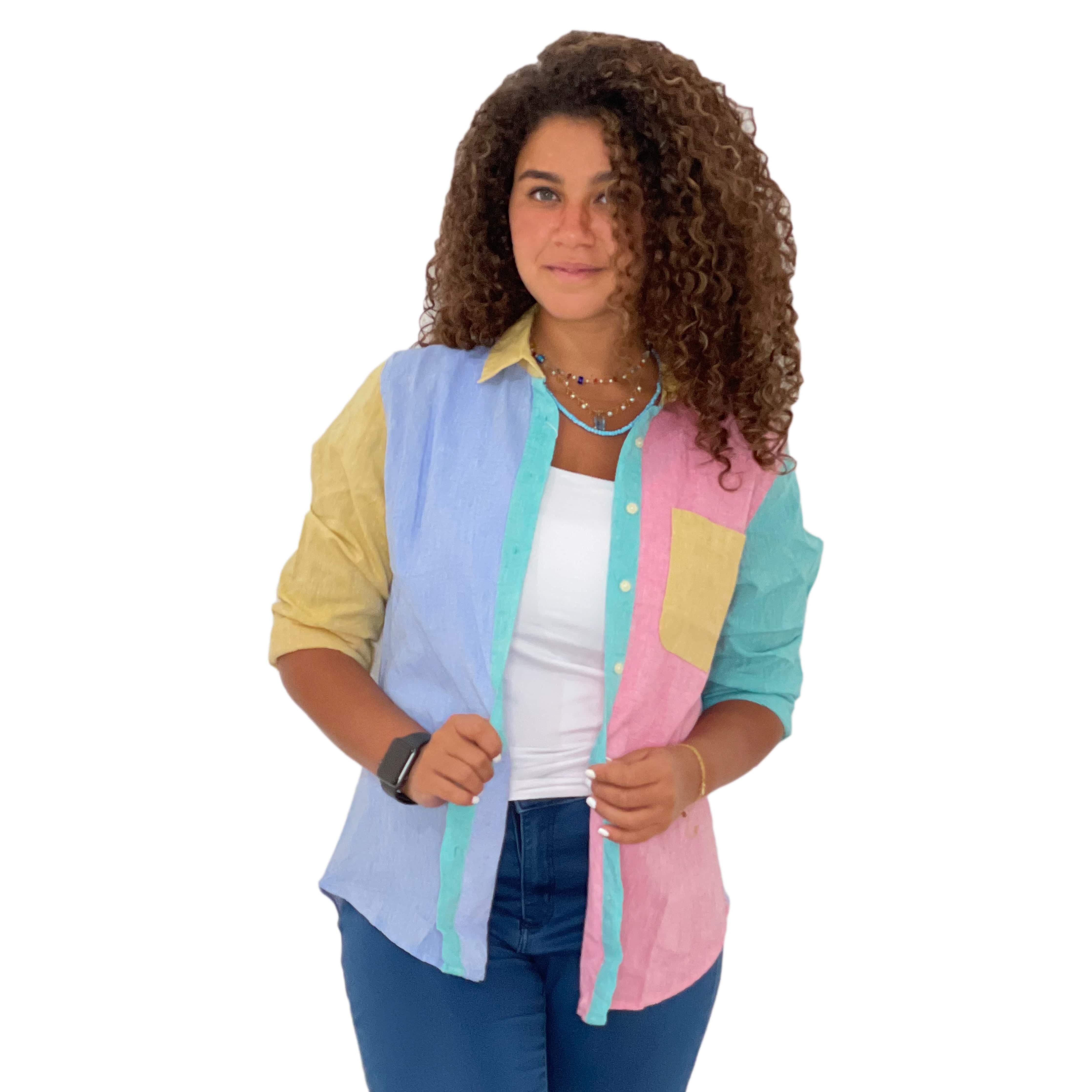 ElOutlet Women Shirt Multi-Color Linen Shirt