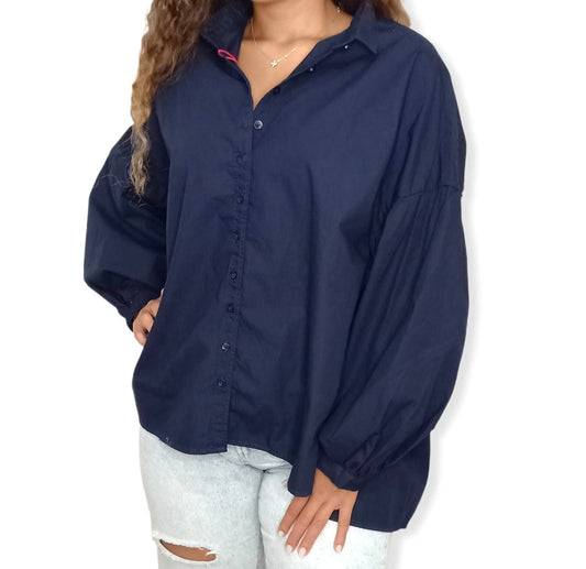 ElOutlet Women Shirt (Oversized Shirts) Dark Blue